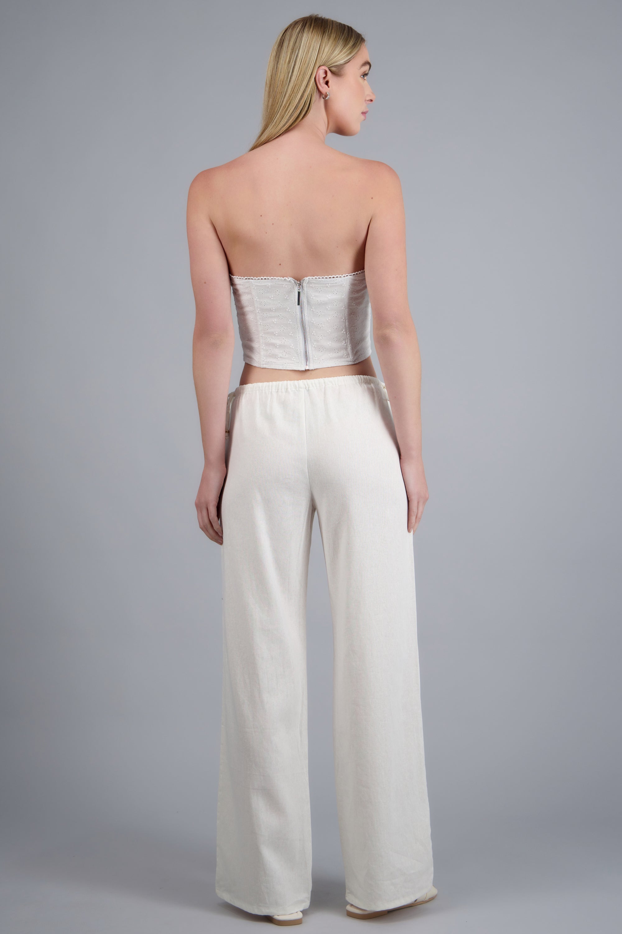 Pantalón lino detalle moños BLANCO