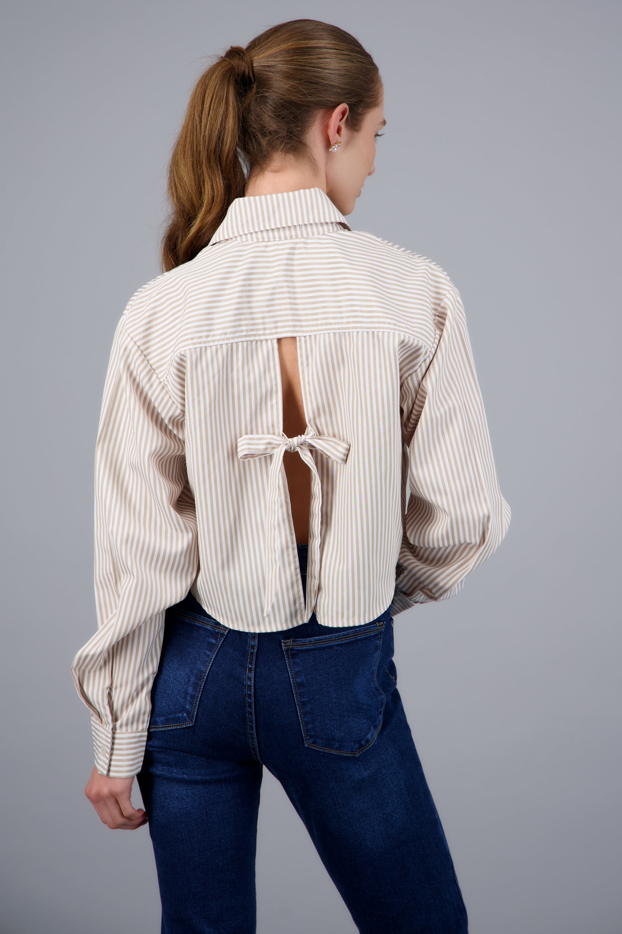 Camisa crop manga larga rayas CAFE COMBO