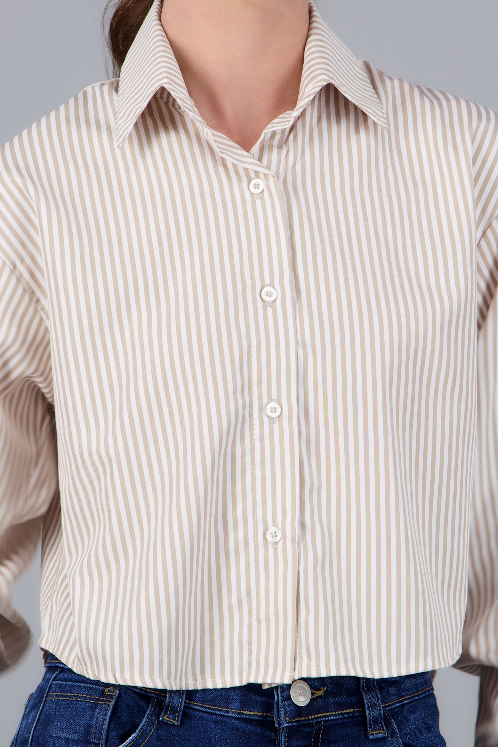 Camisa crop manga larga rayas CAFE COMBO