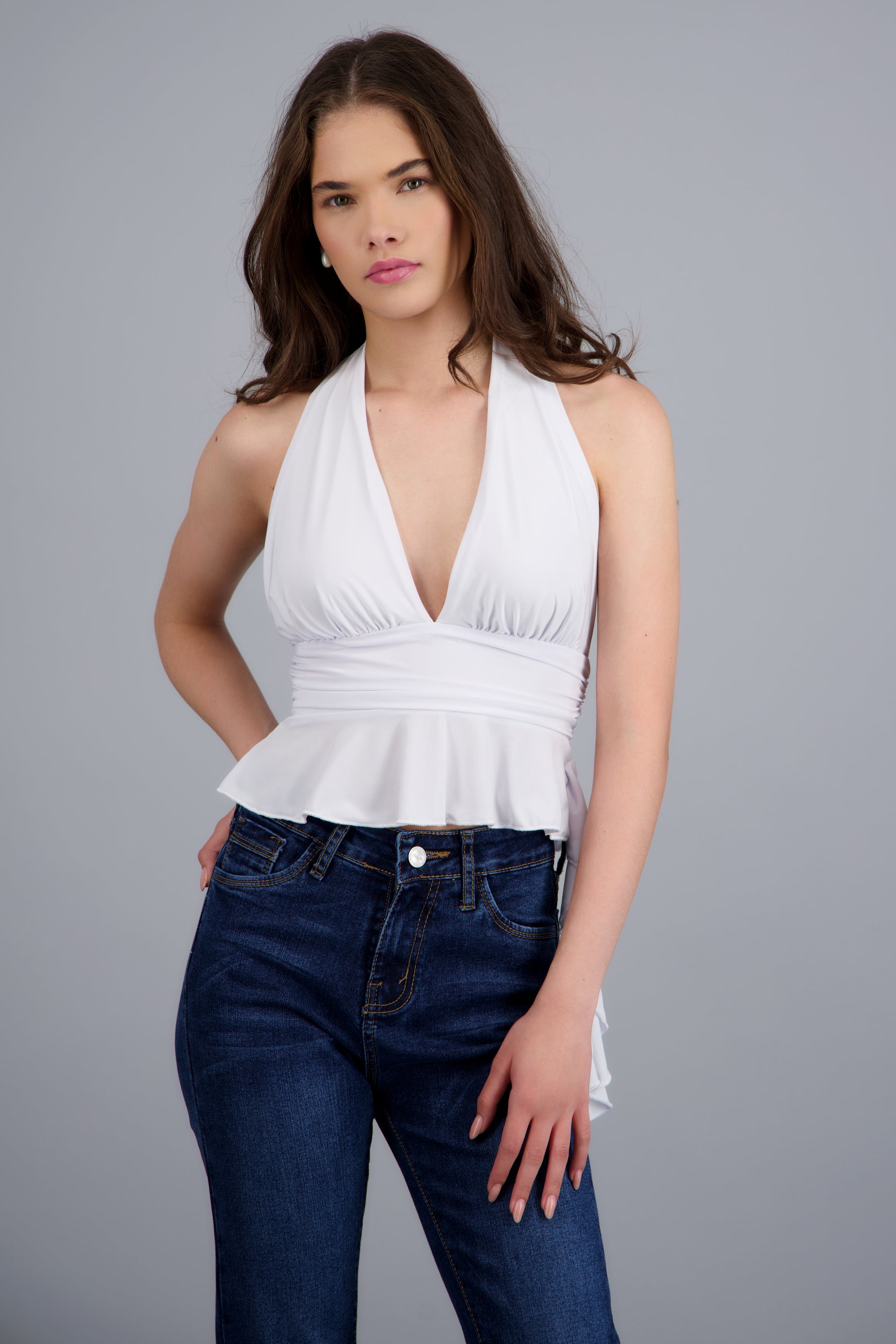 Top halter detalle olan BLANCO
