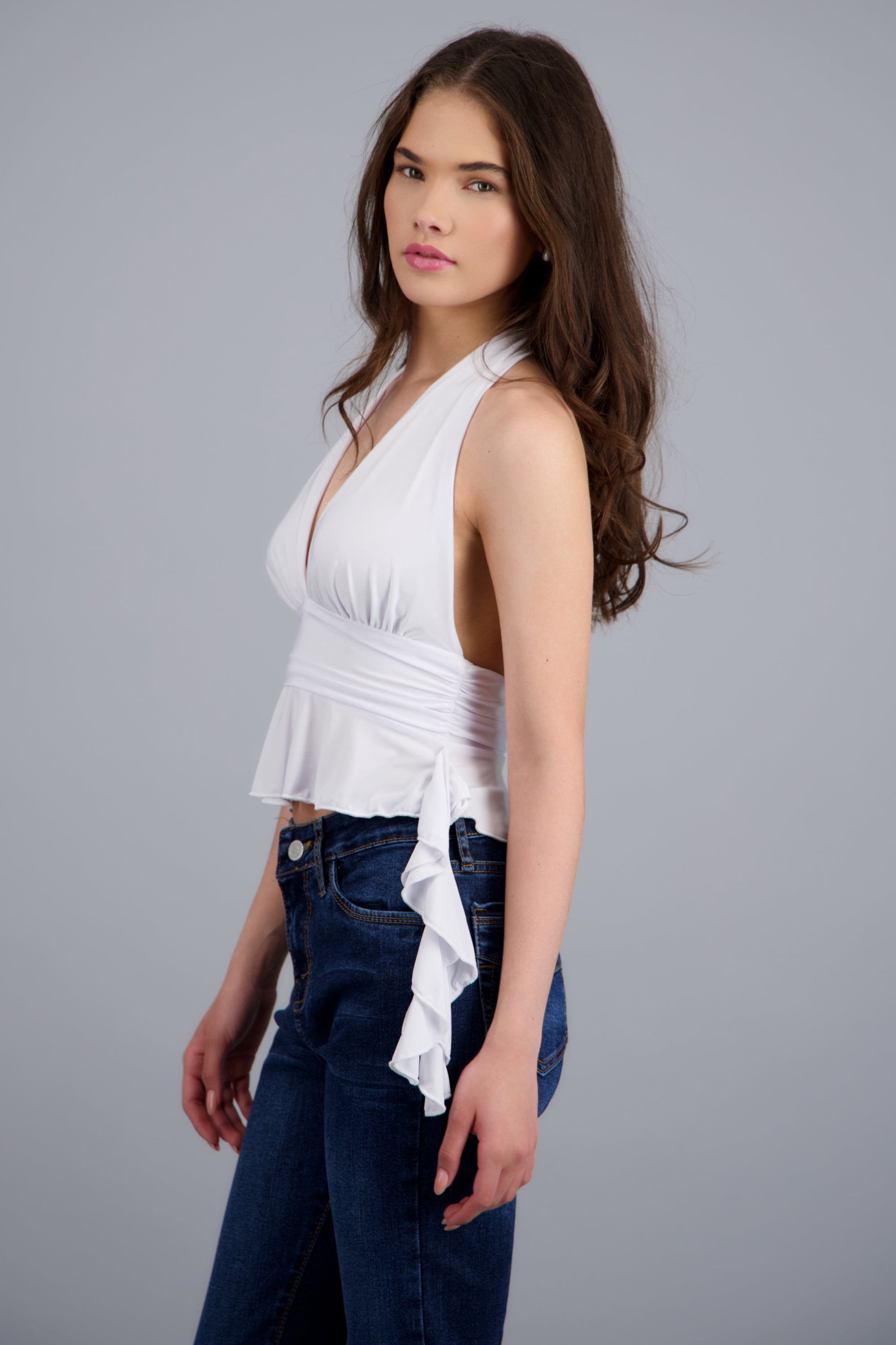 Top halter detalle olan BLANCO