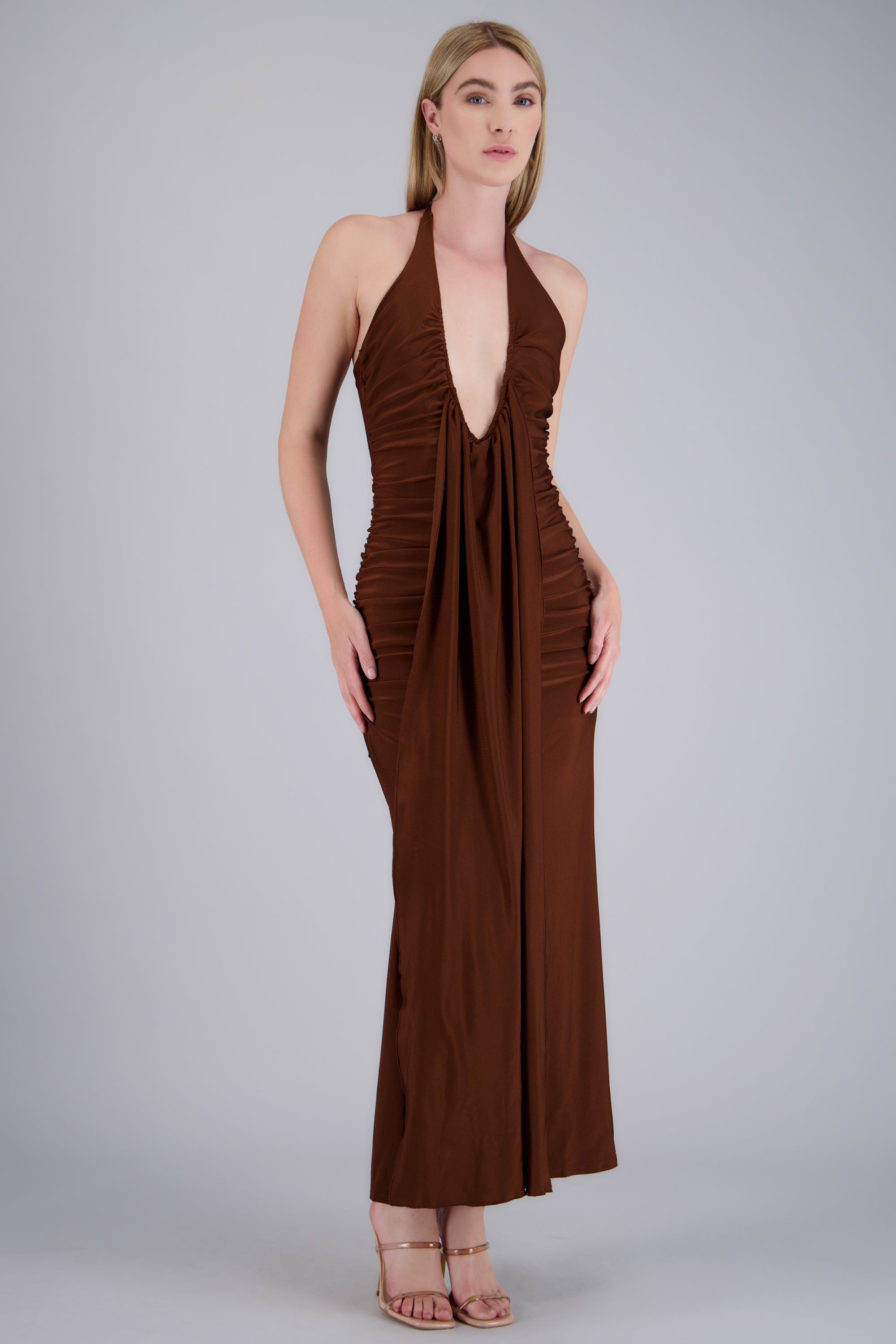 Vestido escote profundo frunces CAFE
