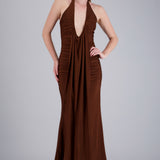 Vestido escote profundo frunces