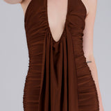 Vestido escote profundo frunces