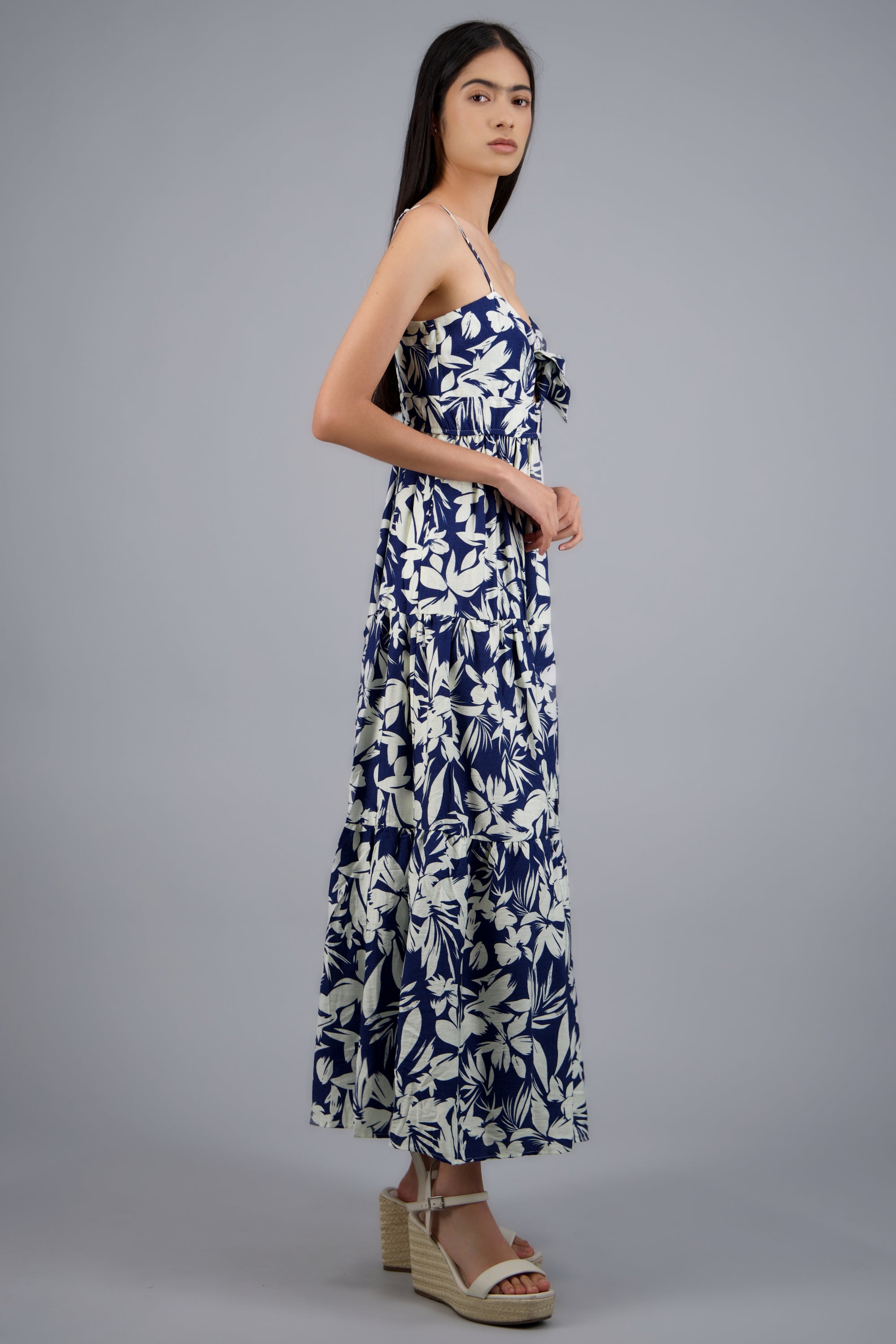 VESTIDO MAXI ESTAMPADO TROPICAL AZUL COMBO