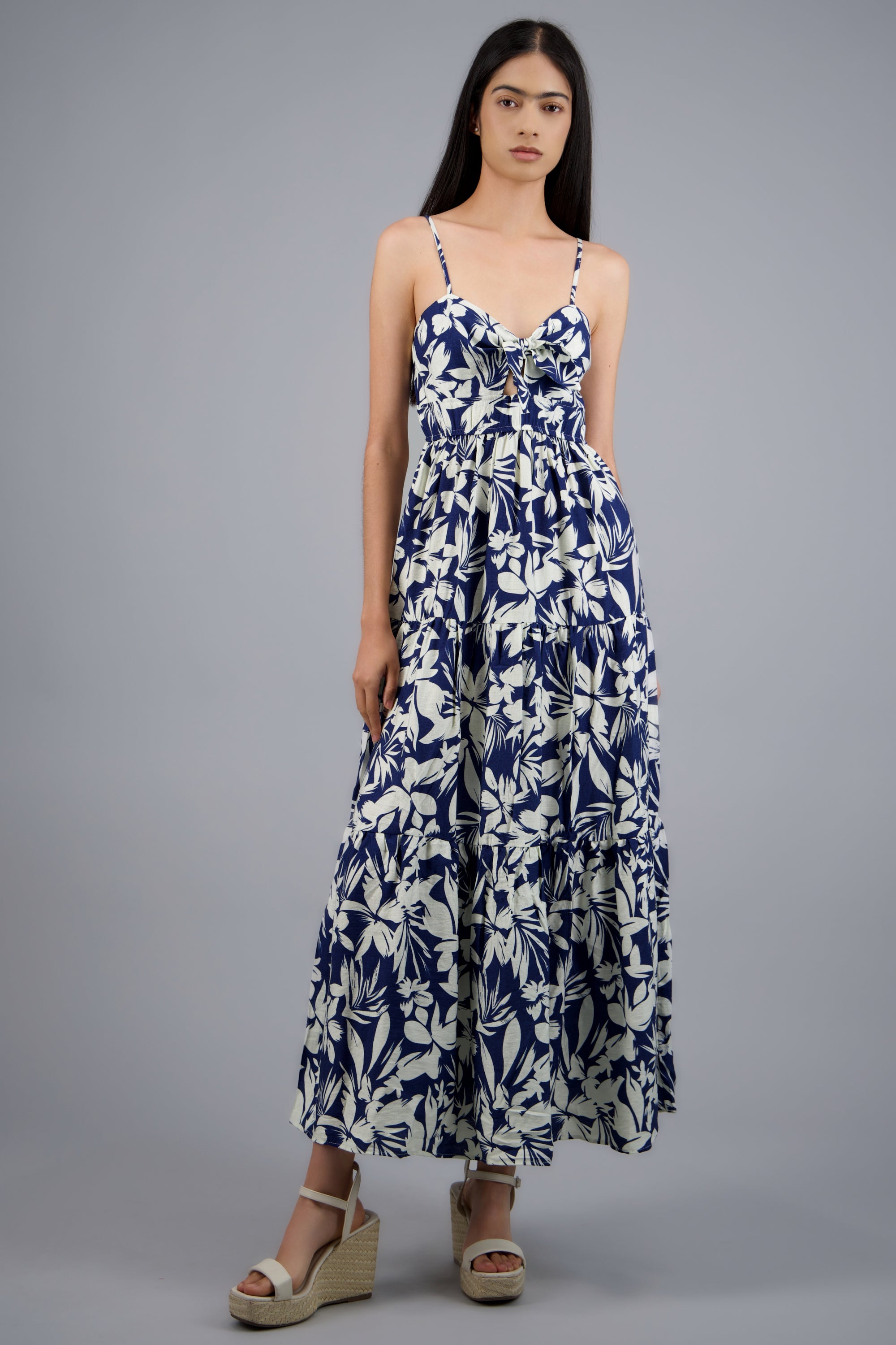VESTIDO MAXI ESTAMPADO TROPICAL AZUL COMBO