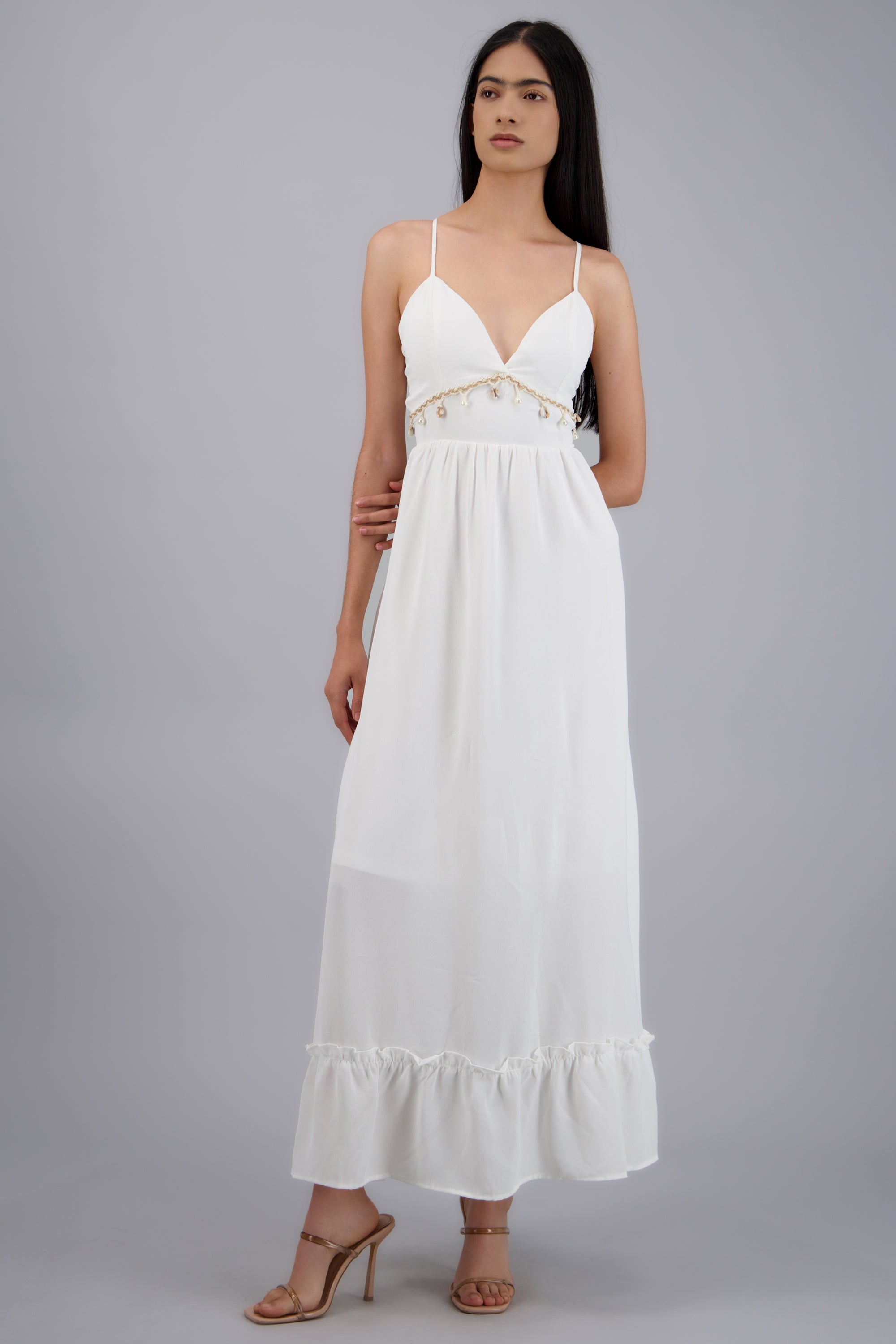 Vestido maxi detalle conchas BLANCO