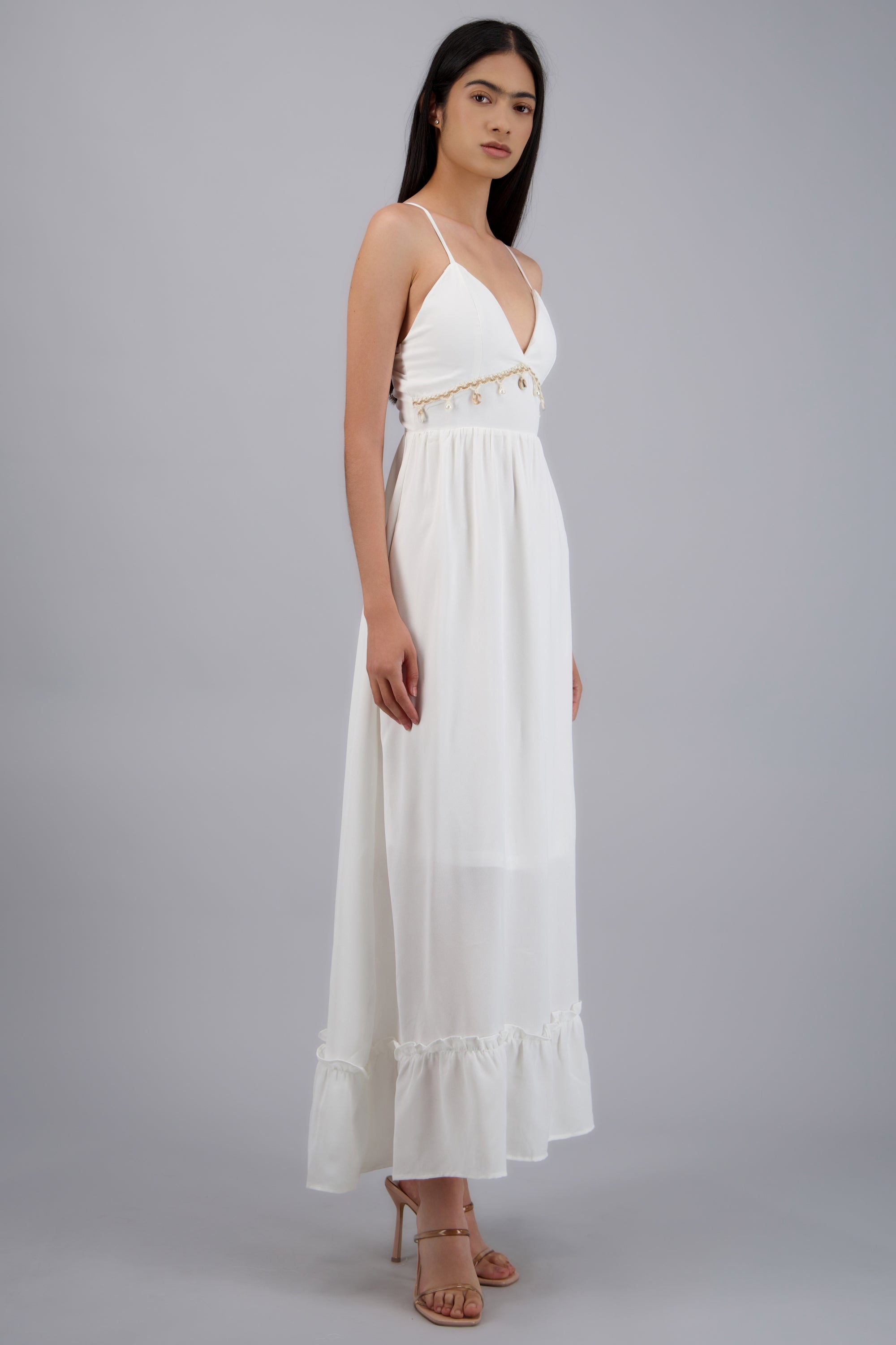 Vestido maxi detalle conchas BLANCO