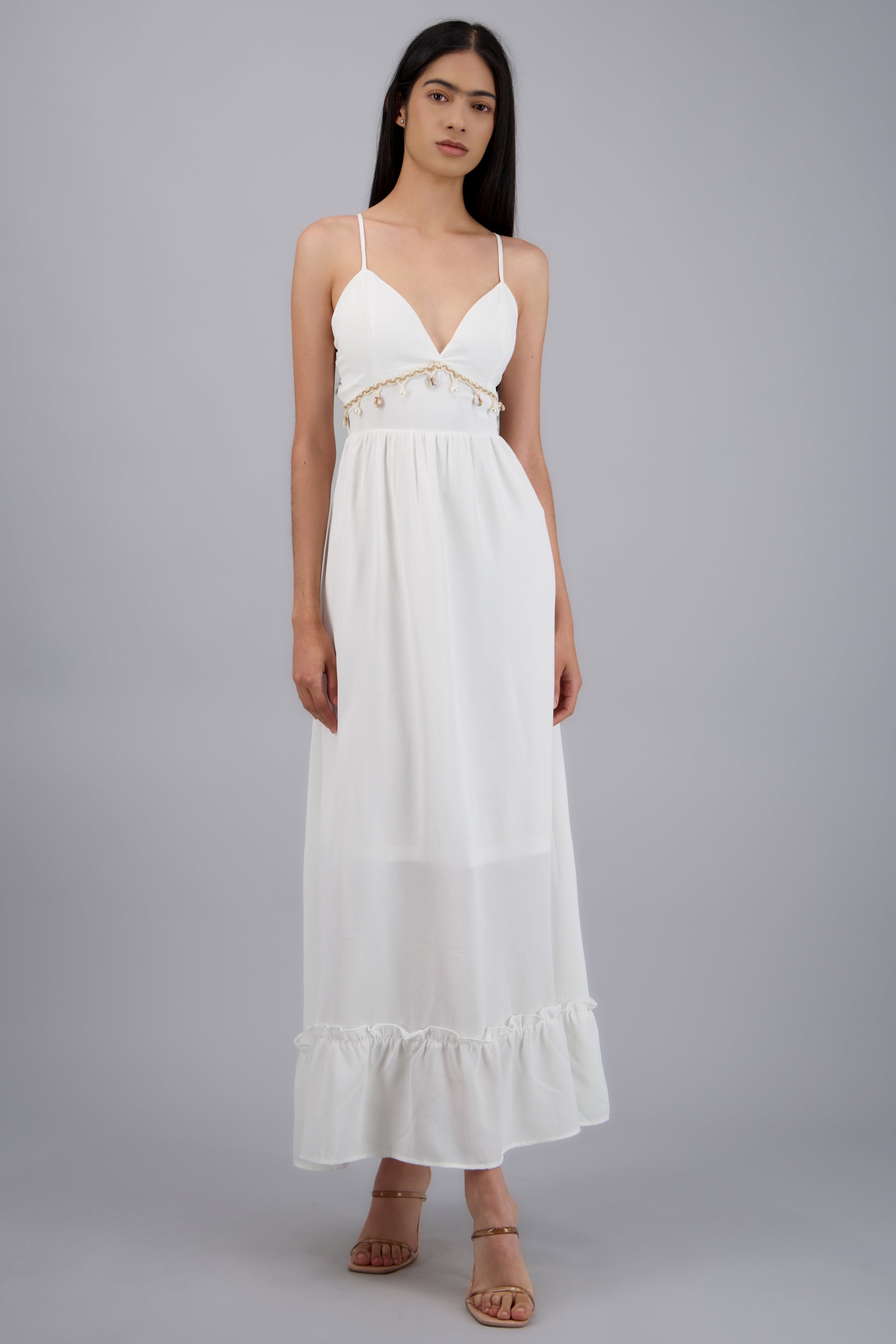 Vestido maxi detalle conchas BLANCO