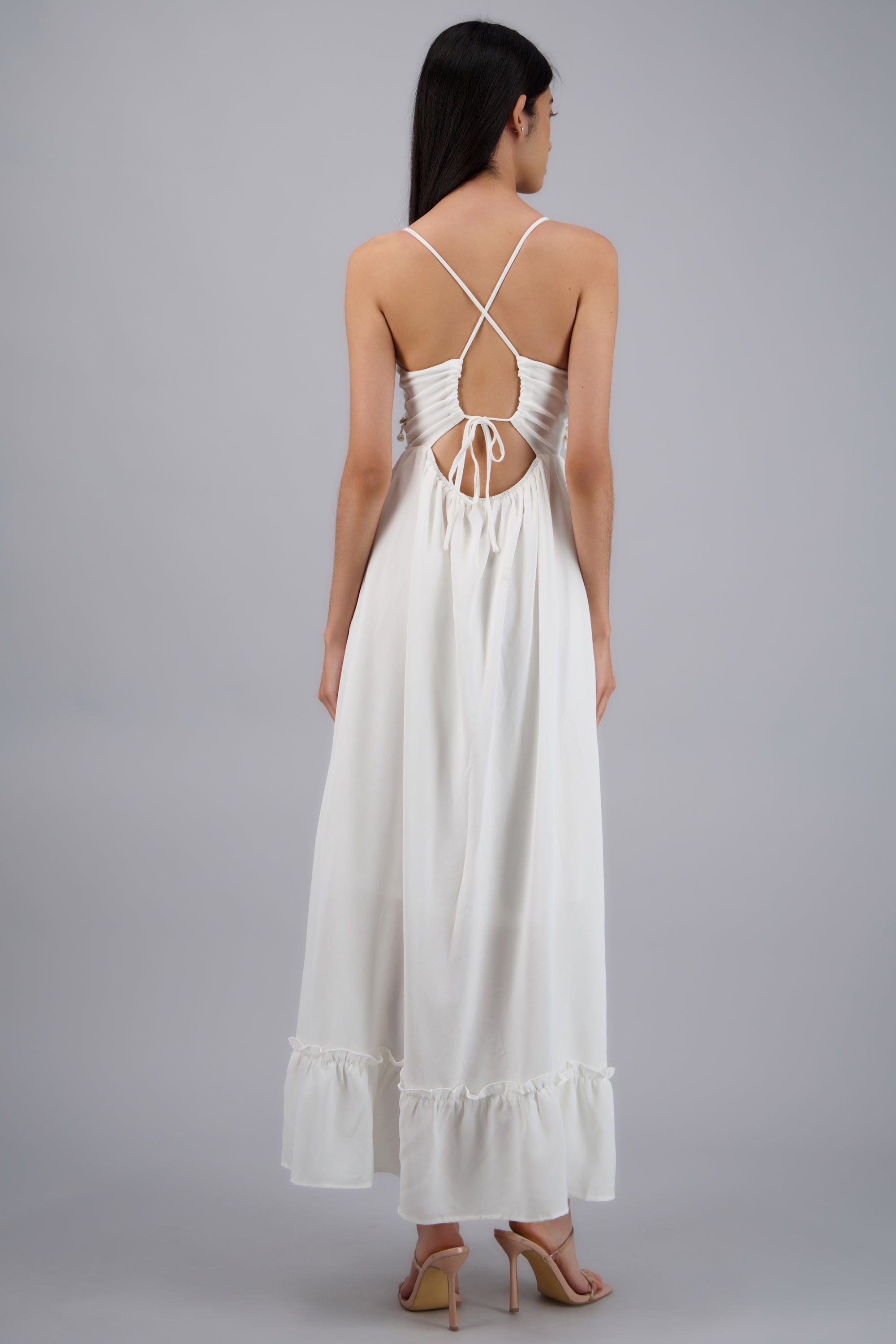 Vestido maxi detalle conchas BLANCO