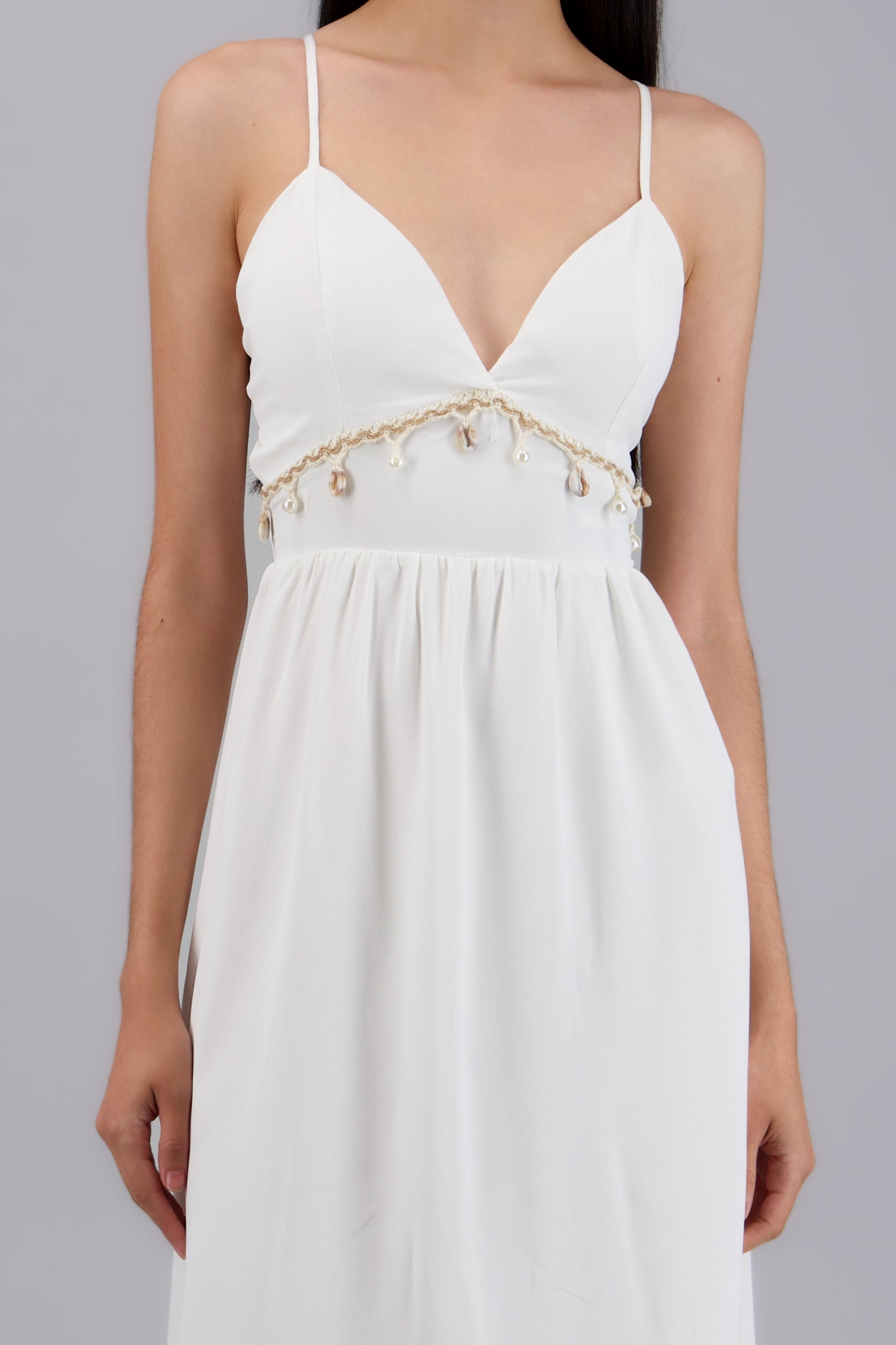 Vestido maxi detalle conchas BLANCO