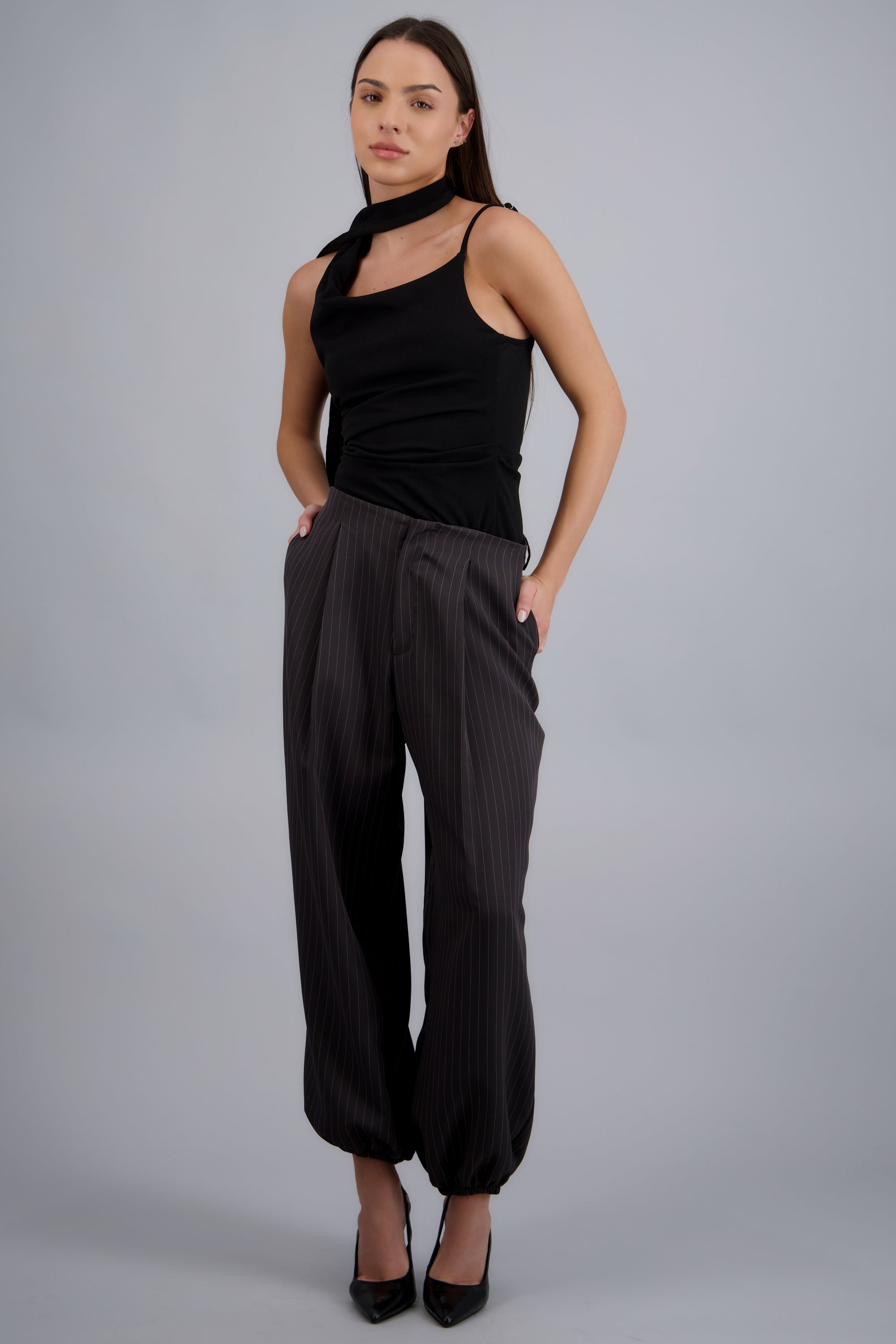 Pantalon balloon estampado rayas GRIS COMBO