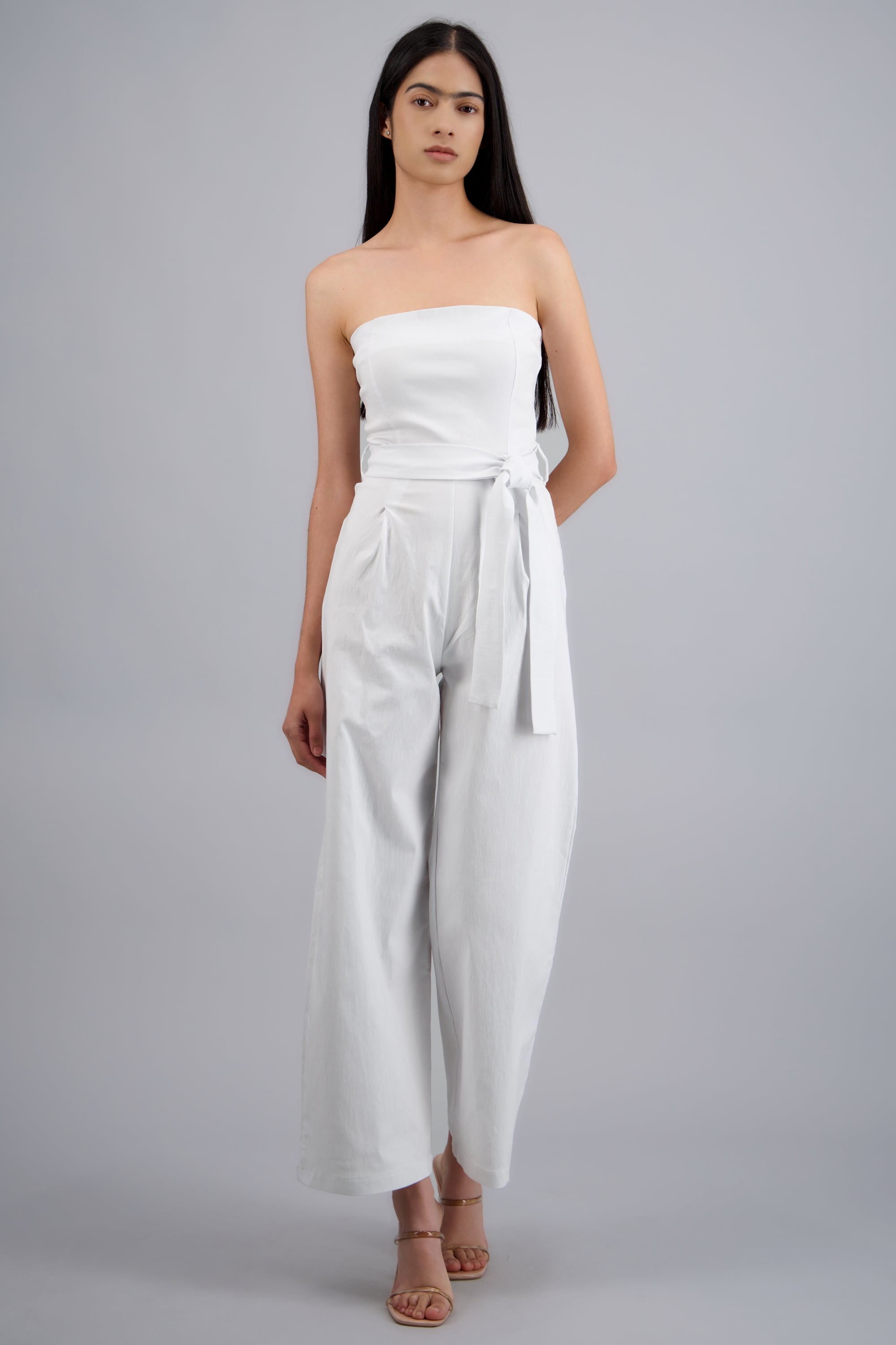 Jumpsuit strapless con cinto BLANCO