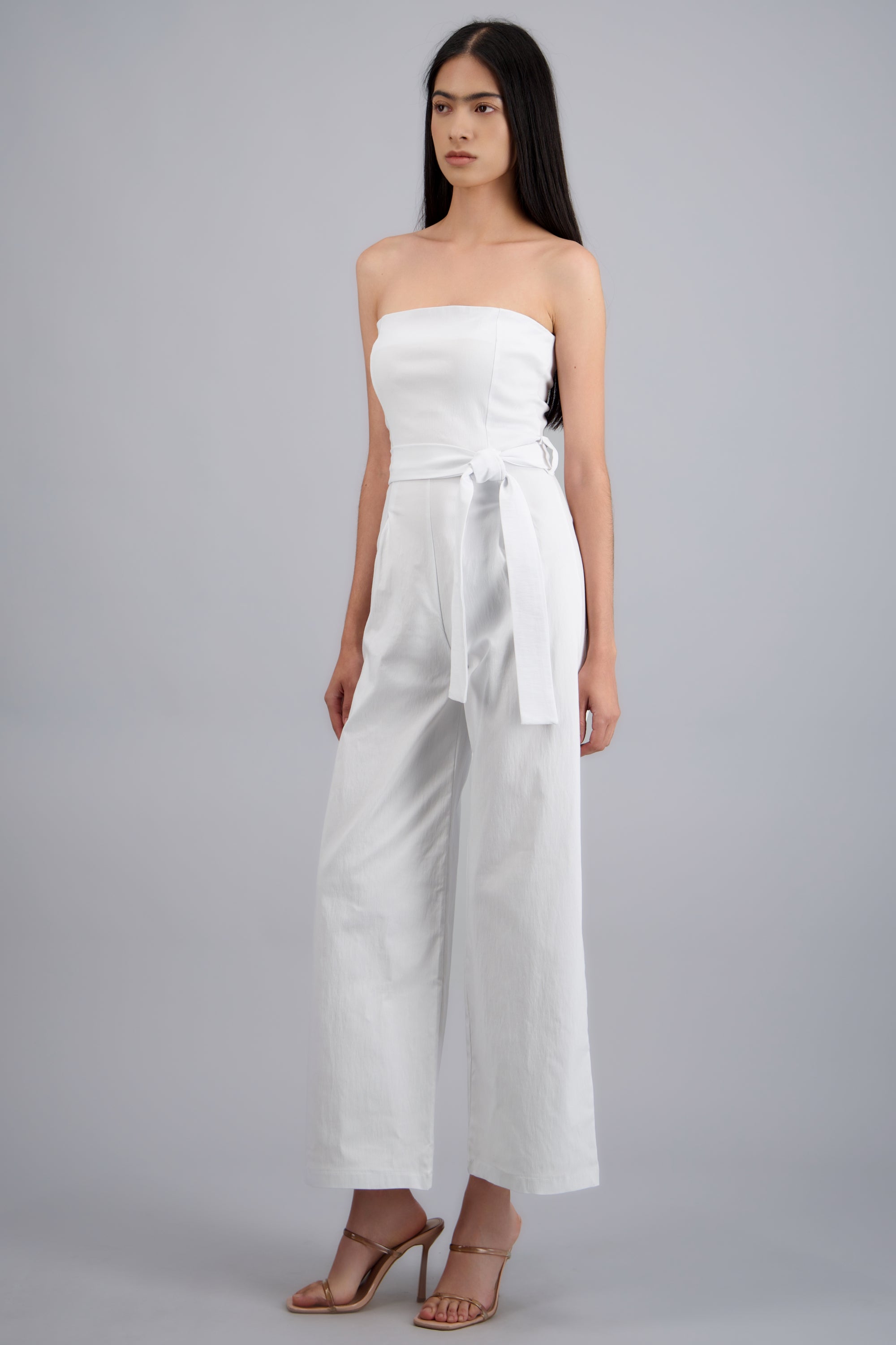 Jumpsuit strapless con cinto BLANCO