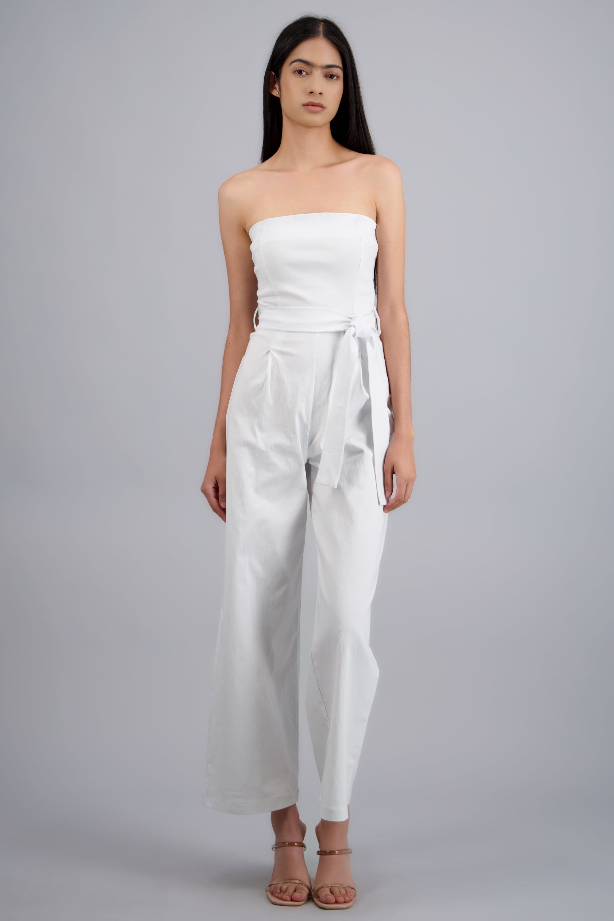 Jumpsuit strapless con cinto BLANCO