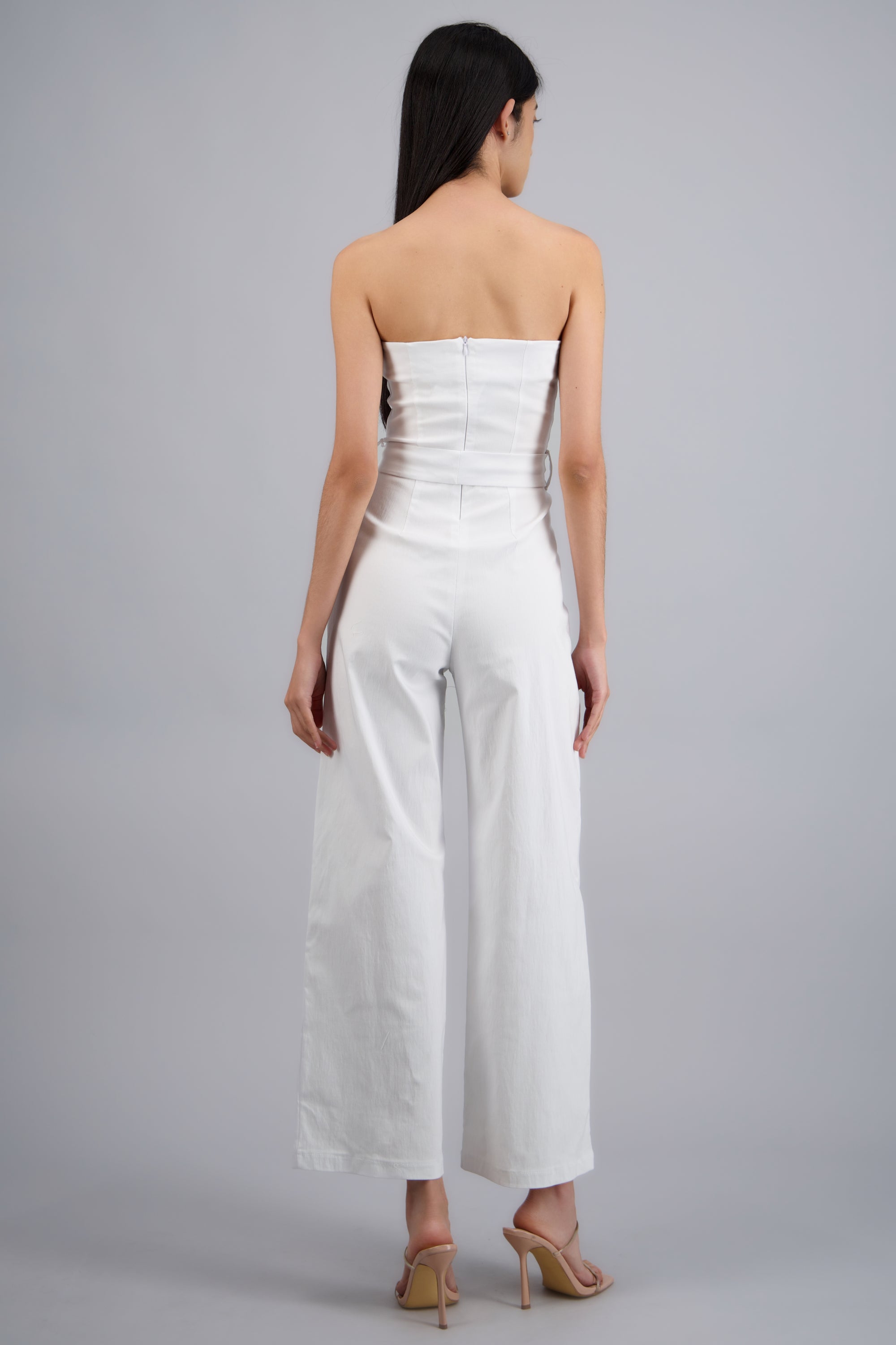 Jumpsuit strapless con cinto BLANCO