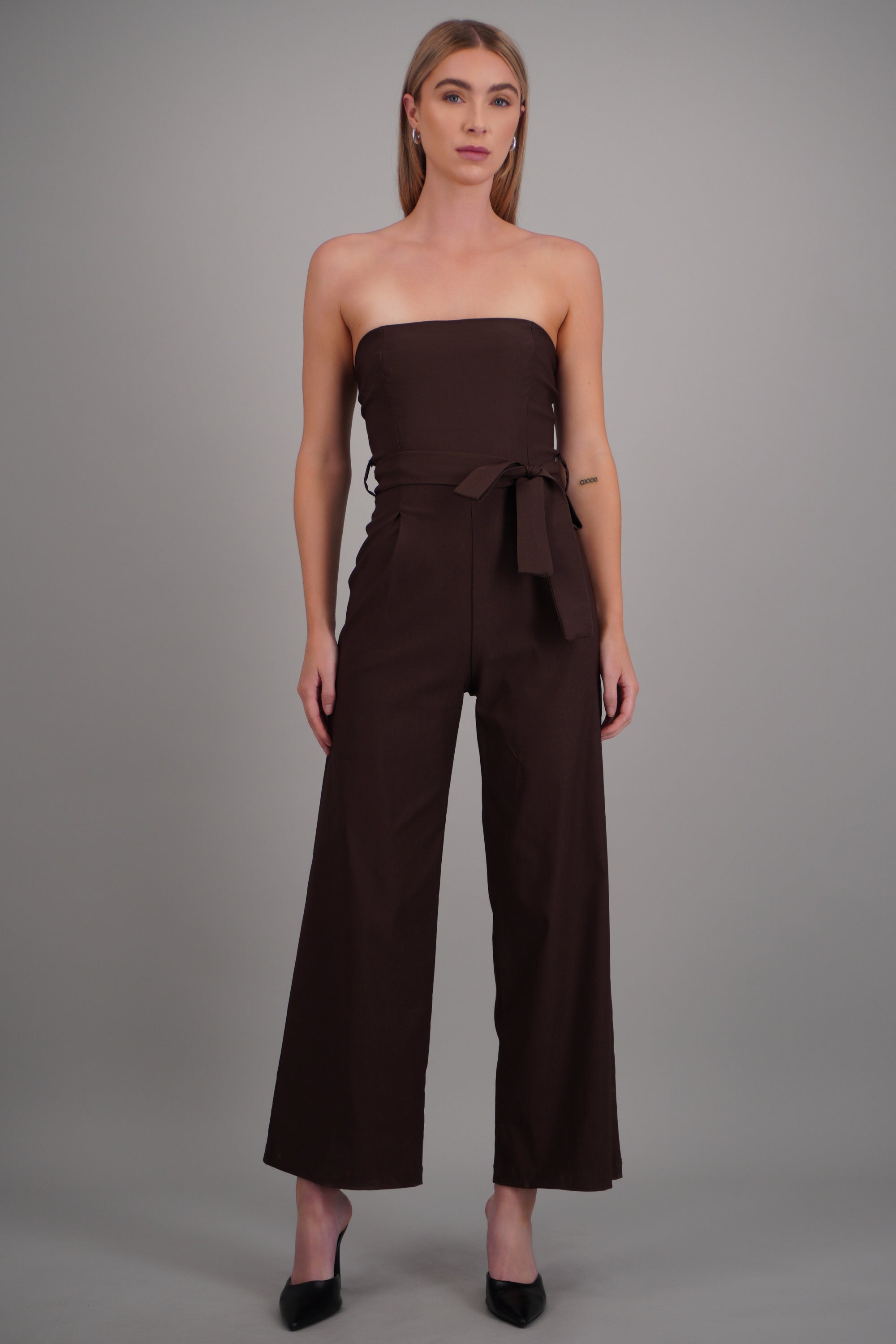 Jumpsuit strapless con cinto CHOCOLATE