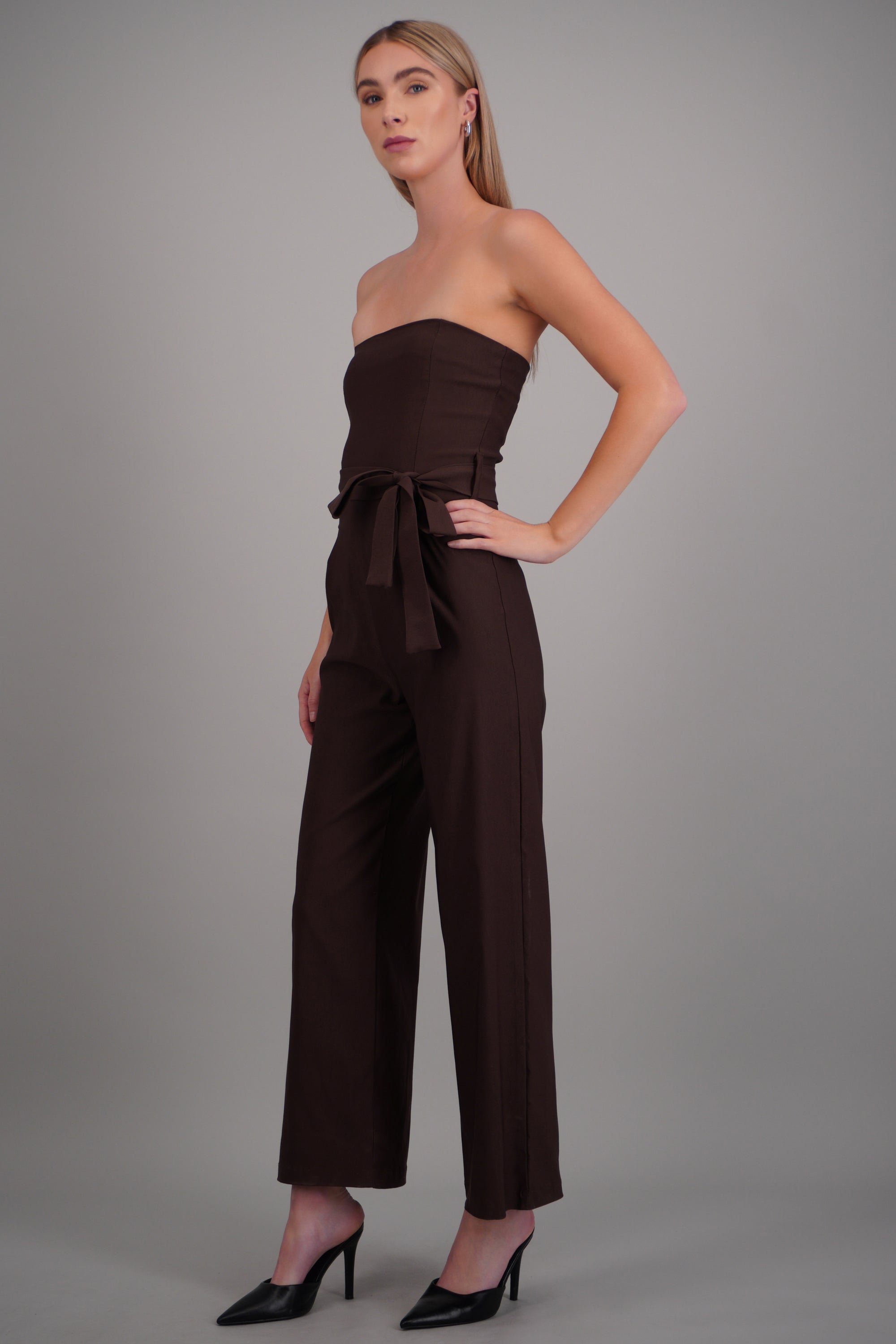 Jumpsuit strapless con cinto CHOCOLATE