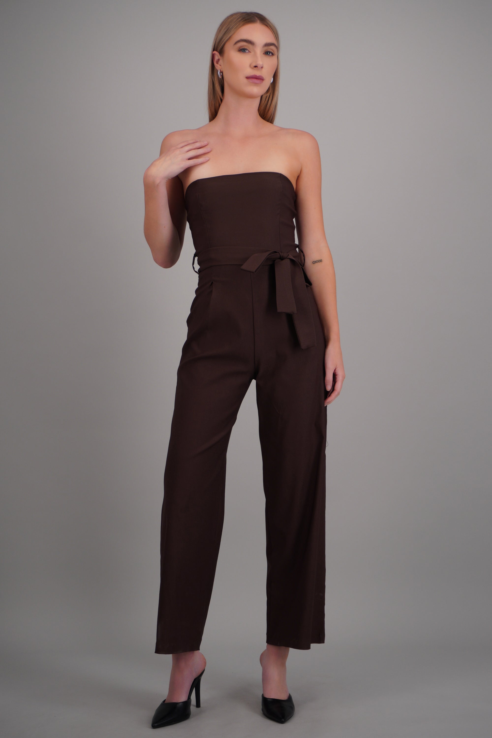 Jumpsuit strapless con cinto CHOCOLATE