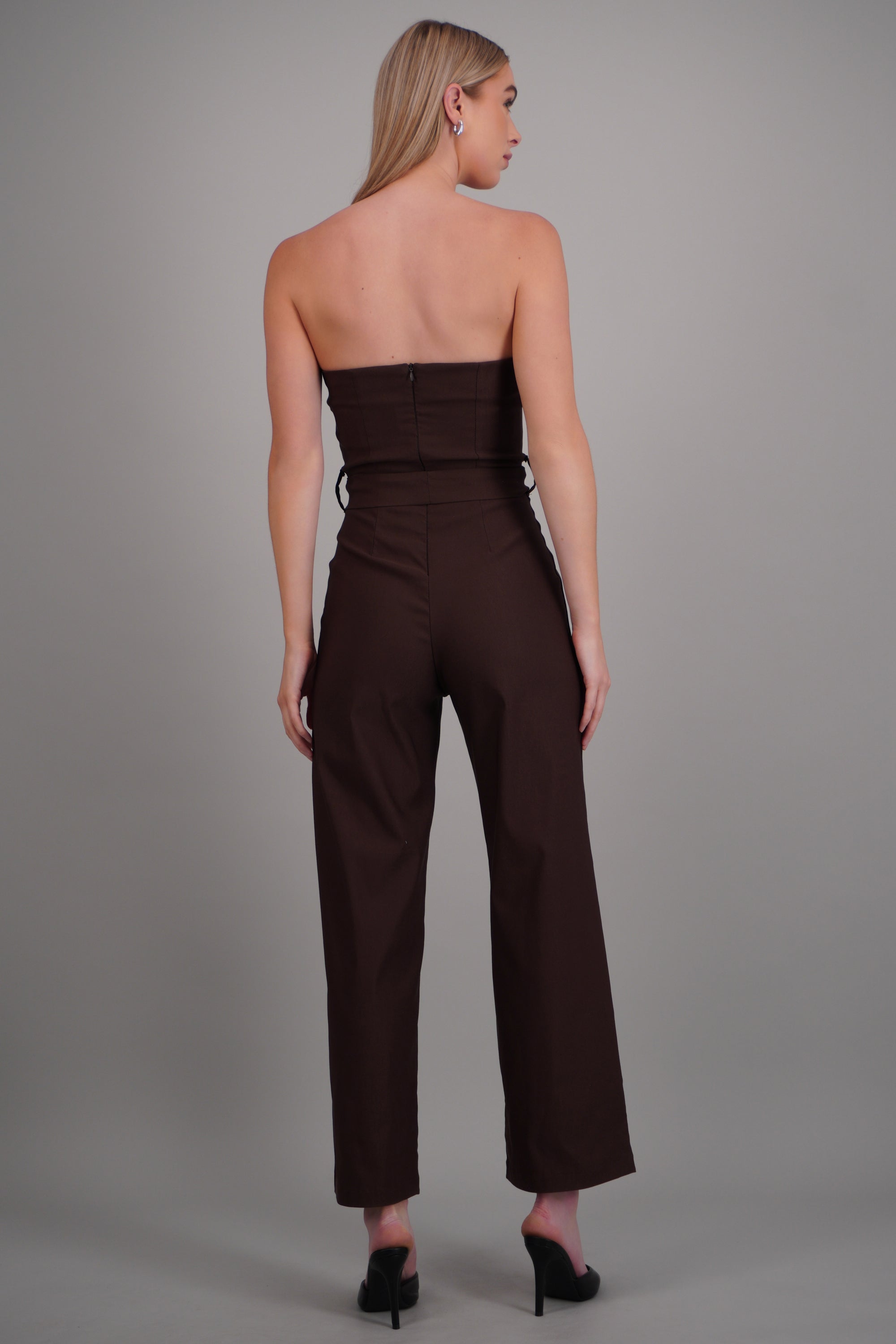 Jumpsuit strapless con cinto CHOCOLATE