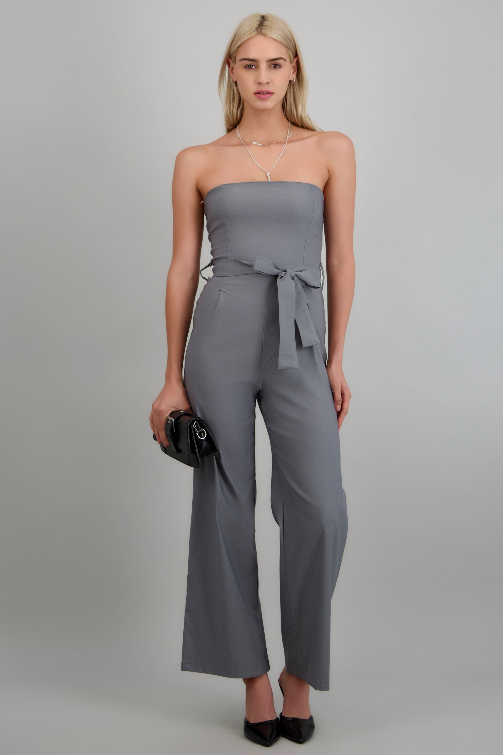 Jumpsuit strapless con cinto GRIS