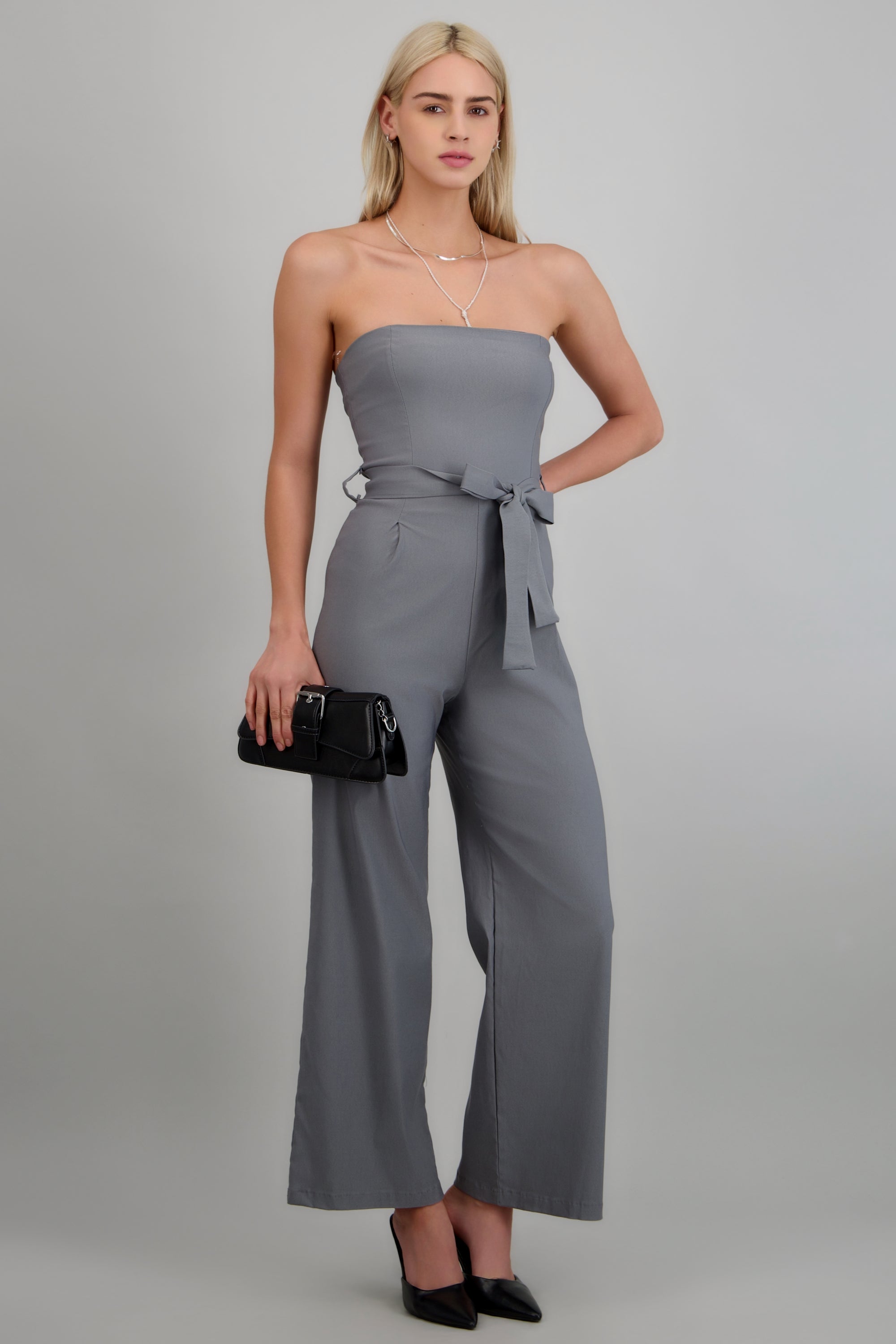Jumpsuit strapless con cinto GRIS