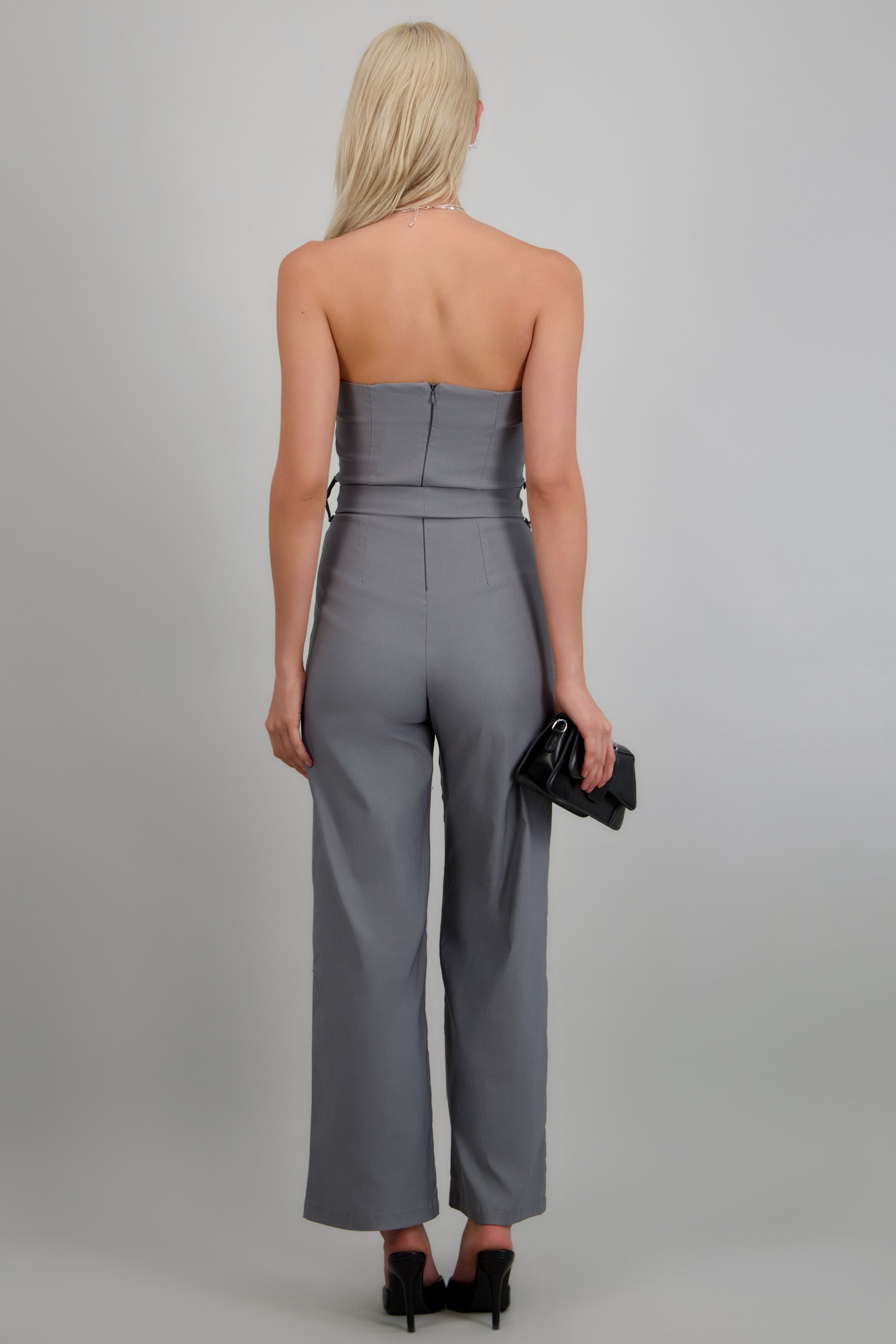 Jumpsuit strapless con cinto GRIS