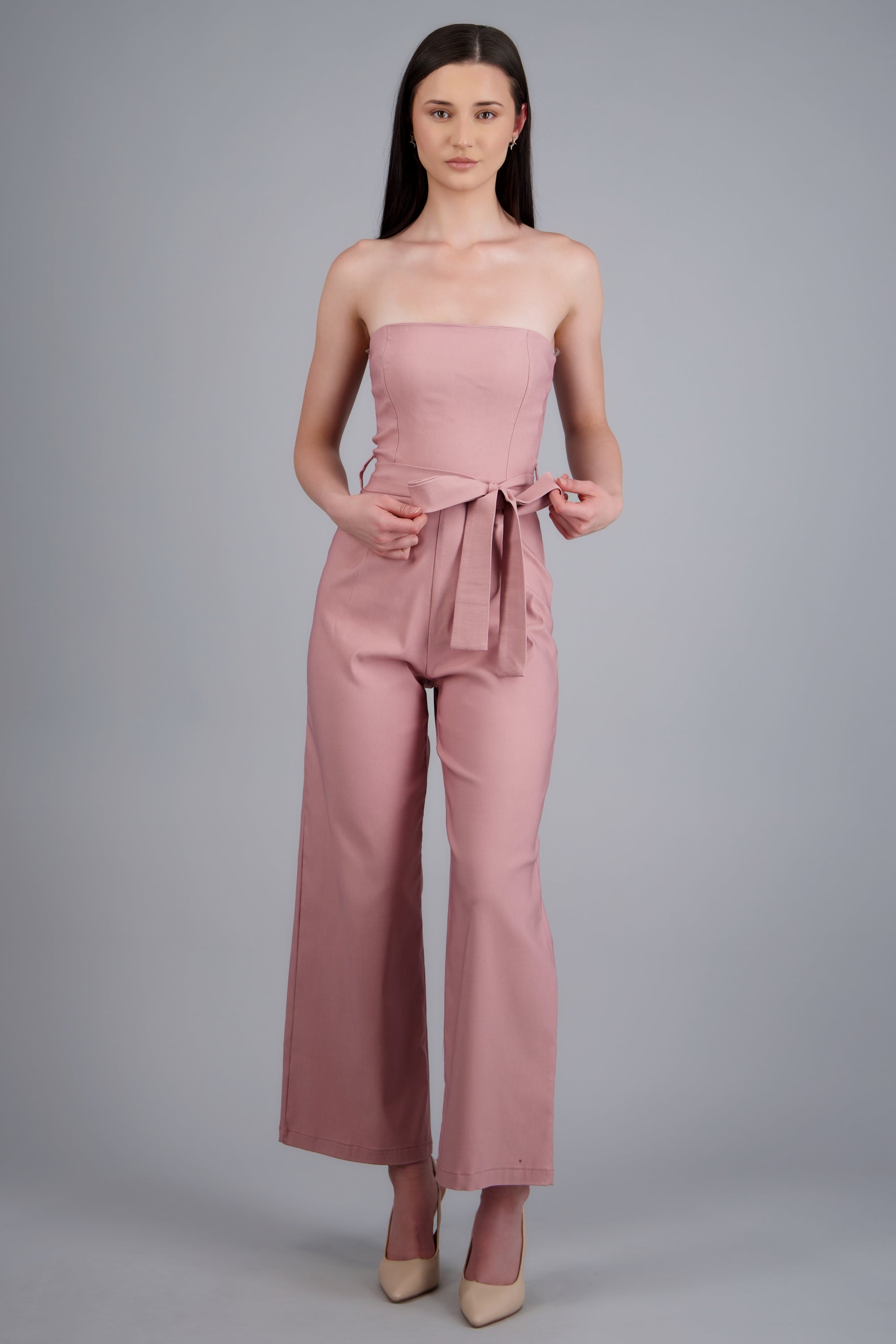 Jumpsuit strapless con cinto ROSA PASTEL
