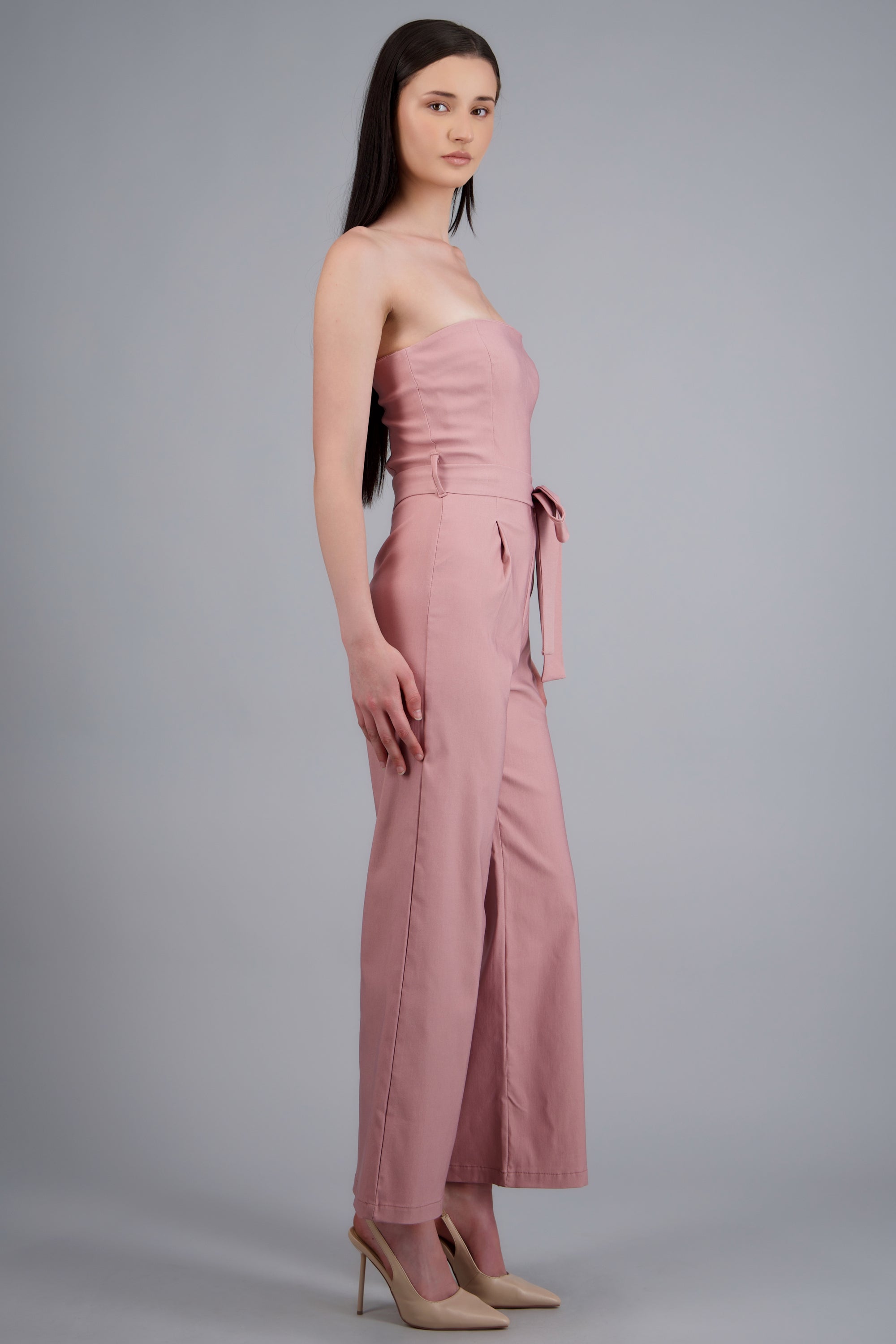 Jumpsuit strapless con cinto ROSA PASTEL