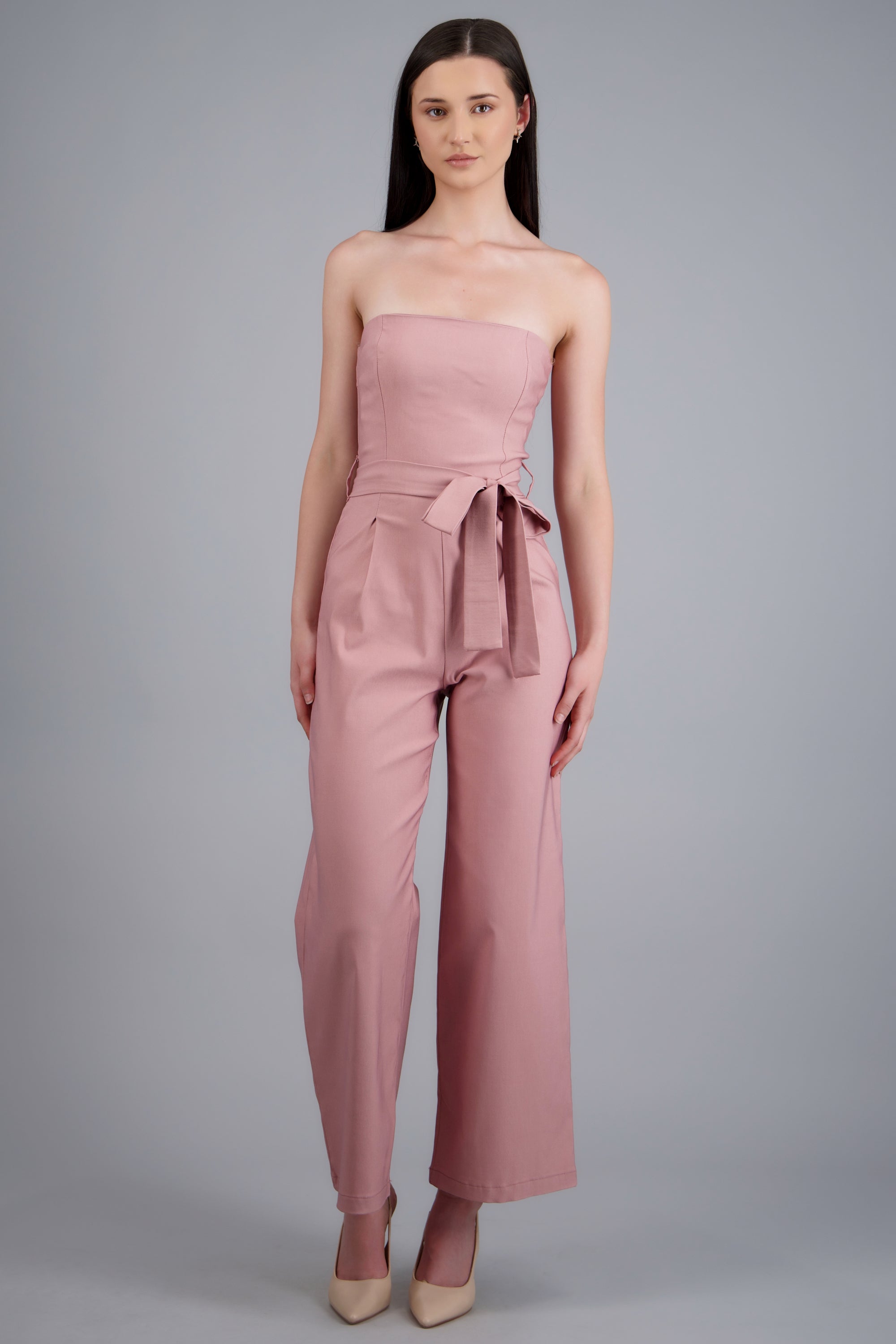 Jumpsuit strapless con cinto ROSA PASTEL