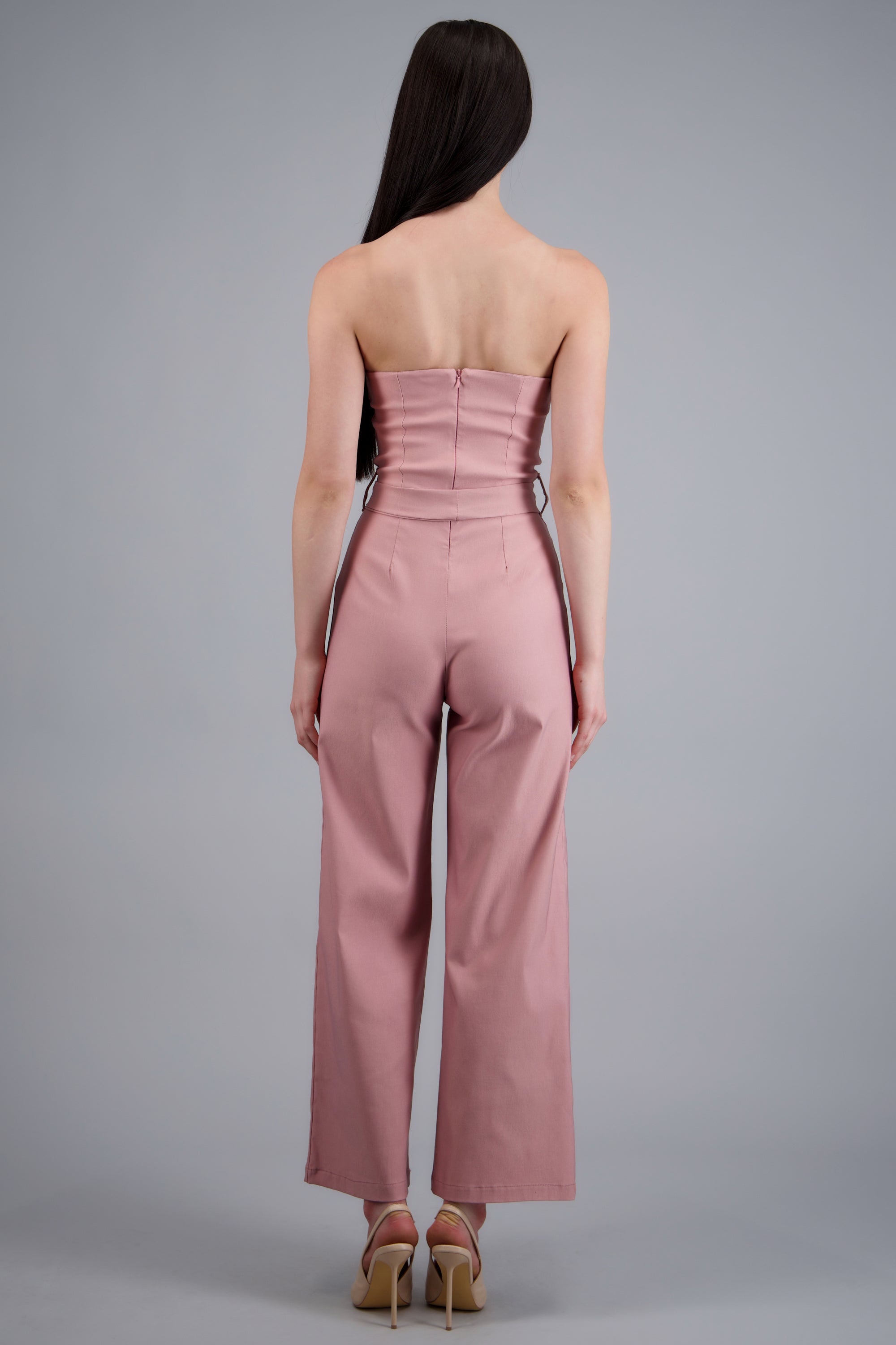 Jumpsuit strapless con cinto ROSA PASTEL