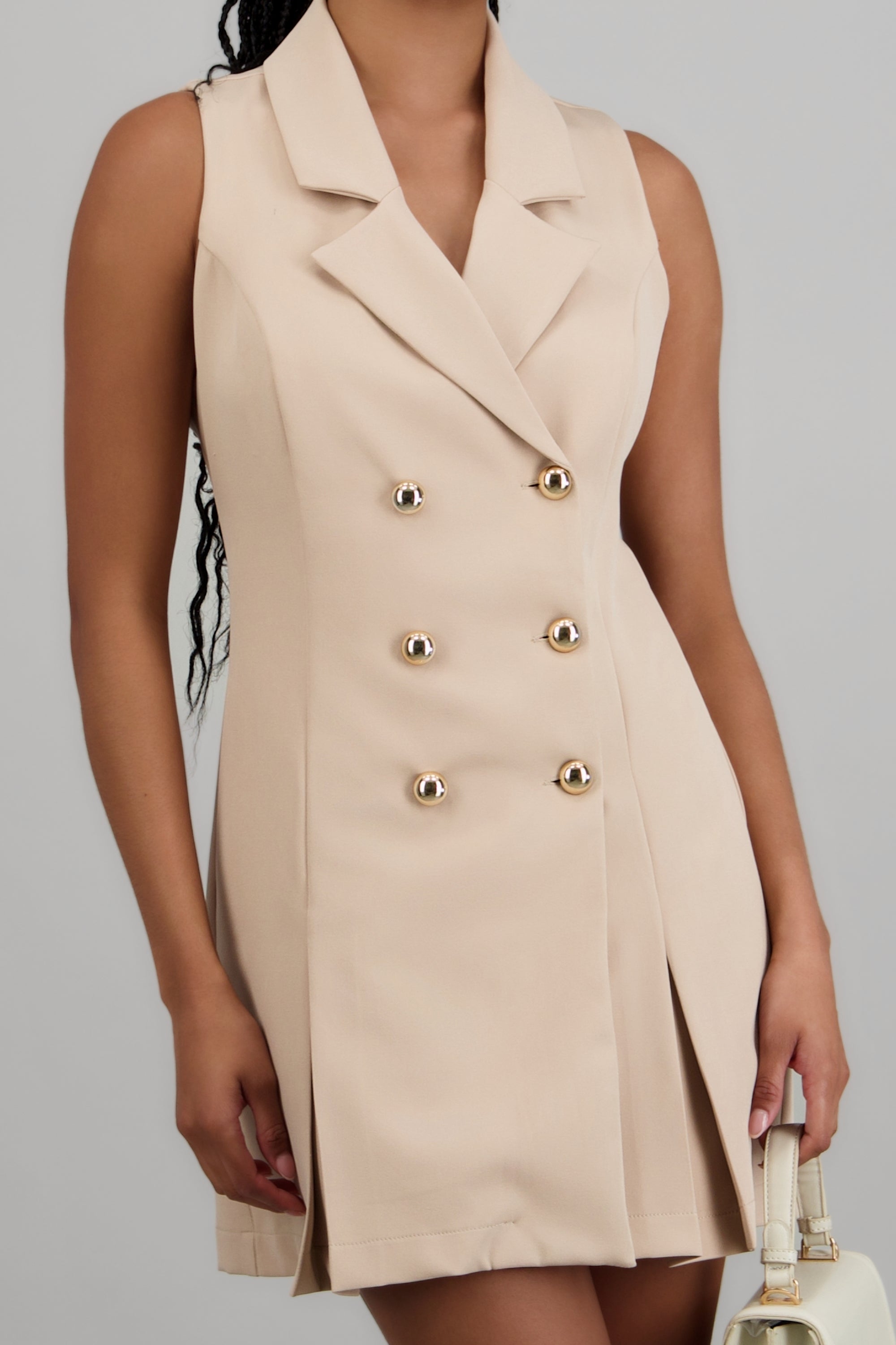Vestido blazer tableado con botones KHAKI