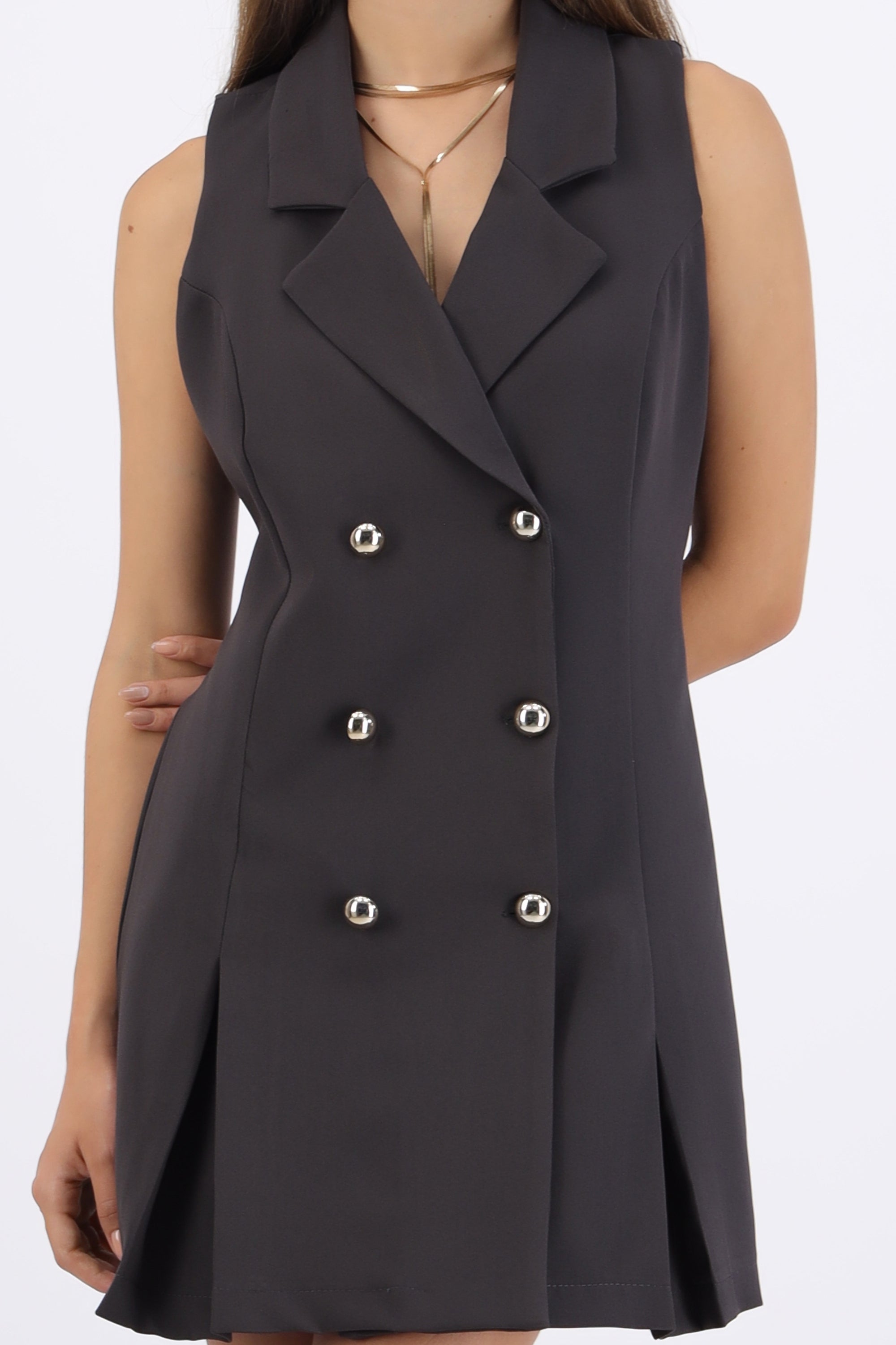 Vestido blazer tableado con botones GRIS