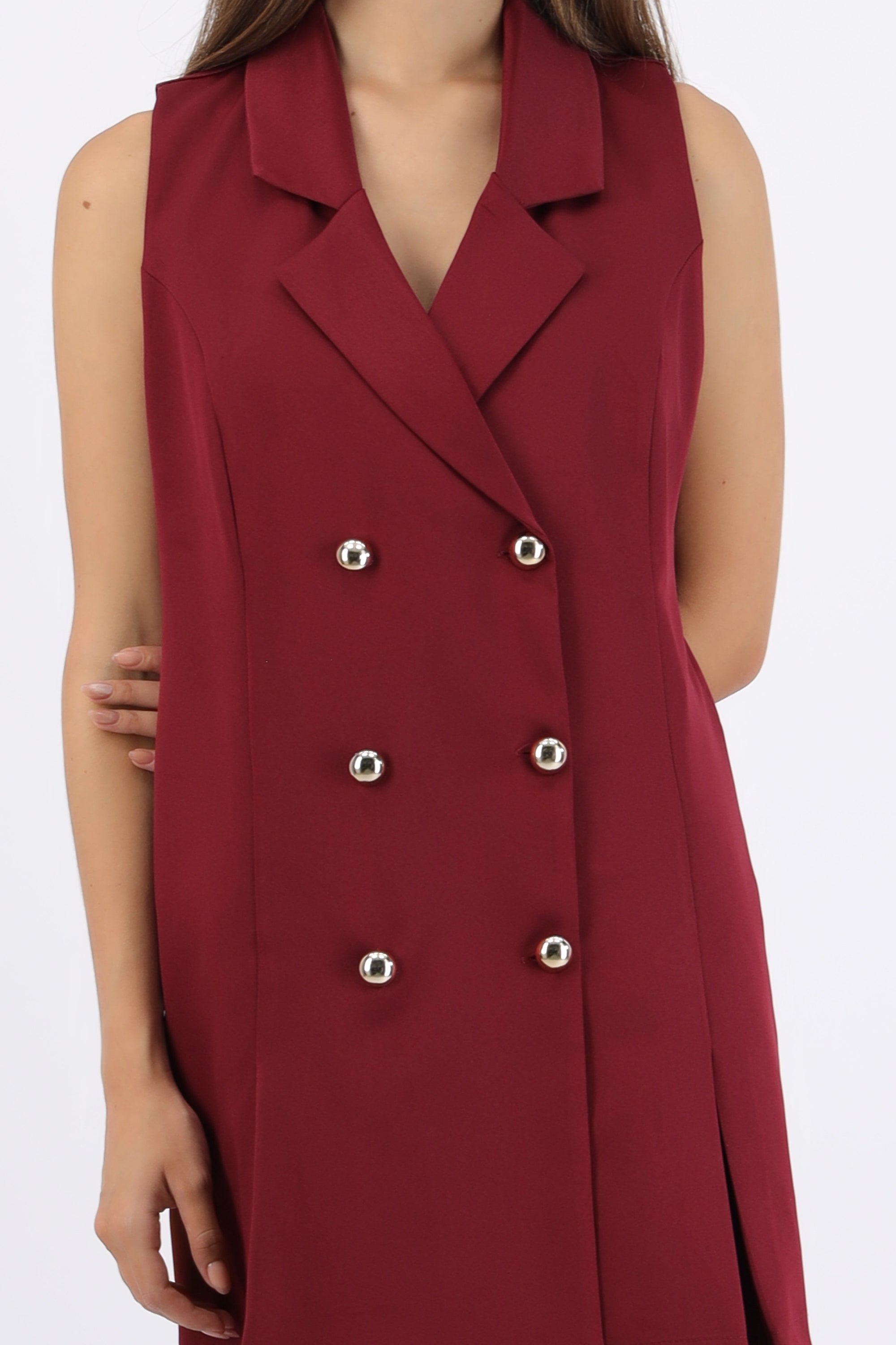 Vestido blazer tableado con botones VINO