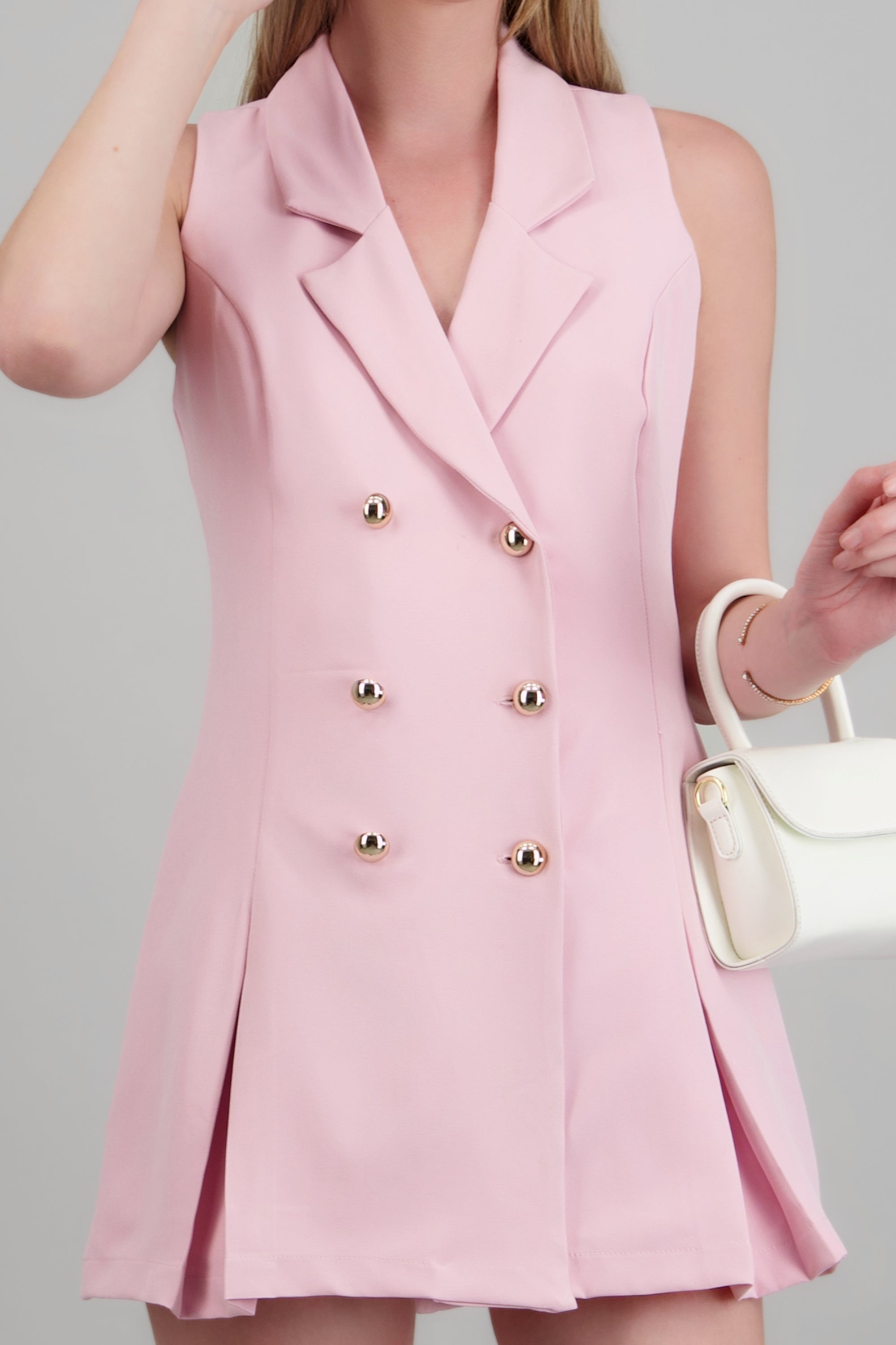 Vestido blazer tableado con botones ROSA