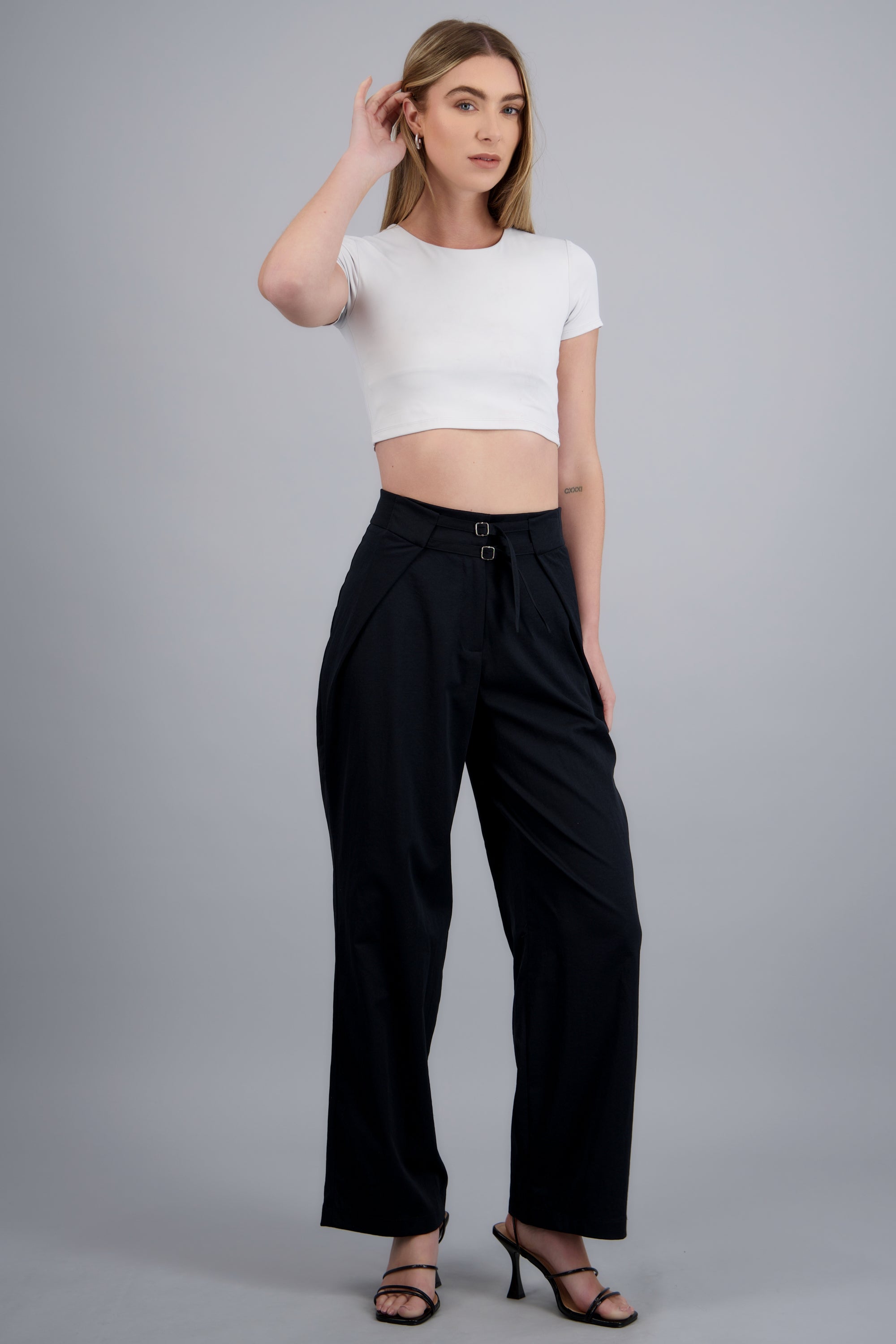 Pantalon cinto doble ajustable NEGRO