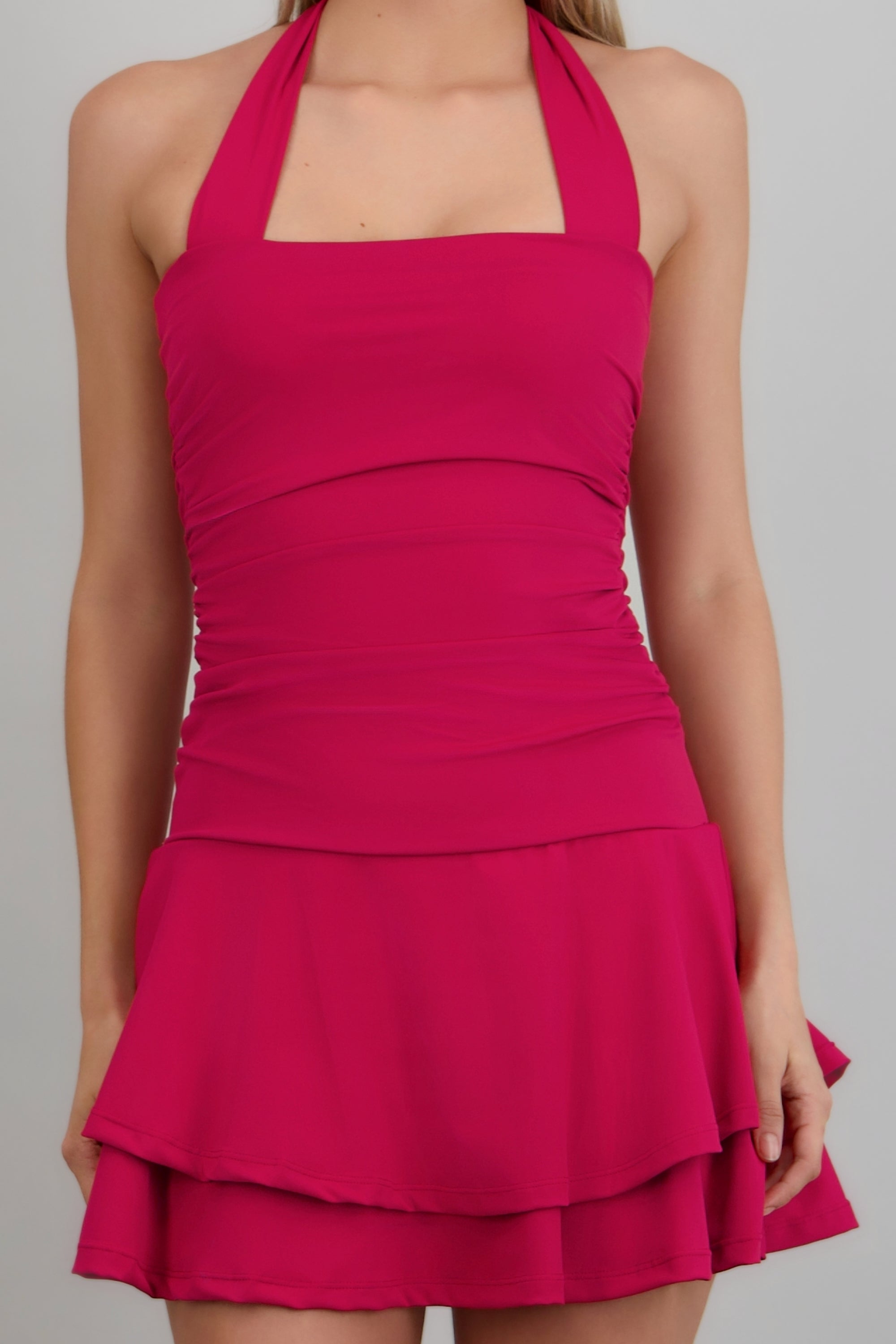 Vestido mini strapless halter ROJO CEREZA
