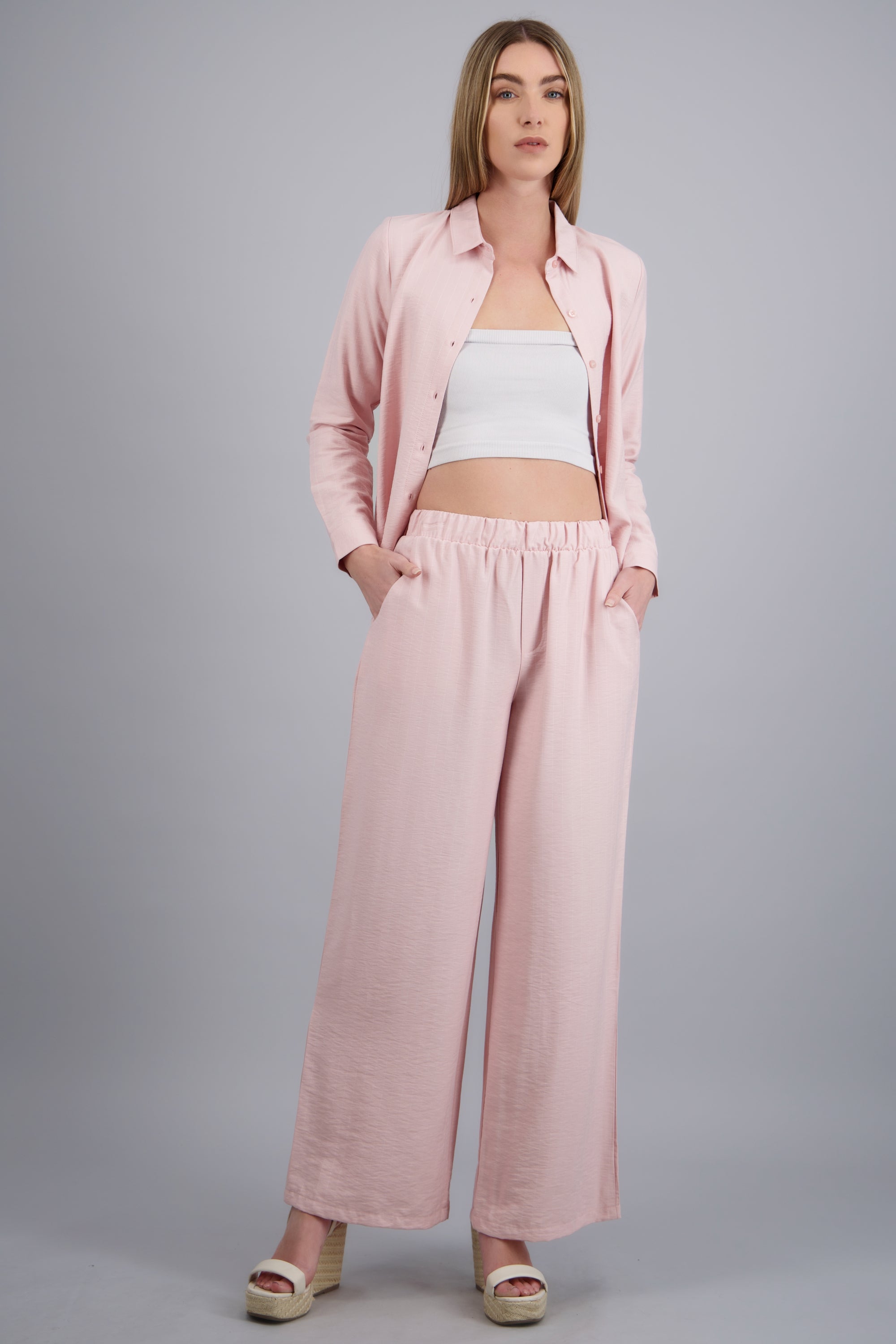 Pantalon recto con resorte ROSA PASTEL