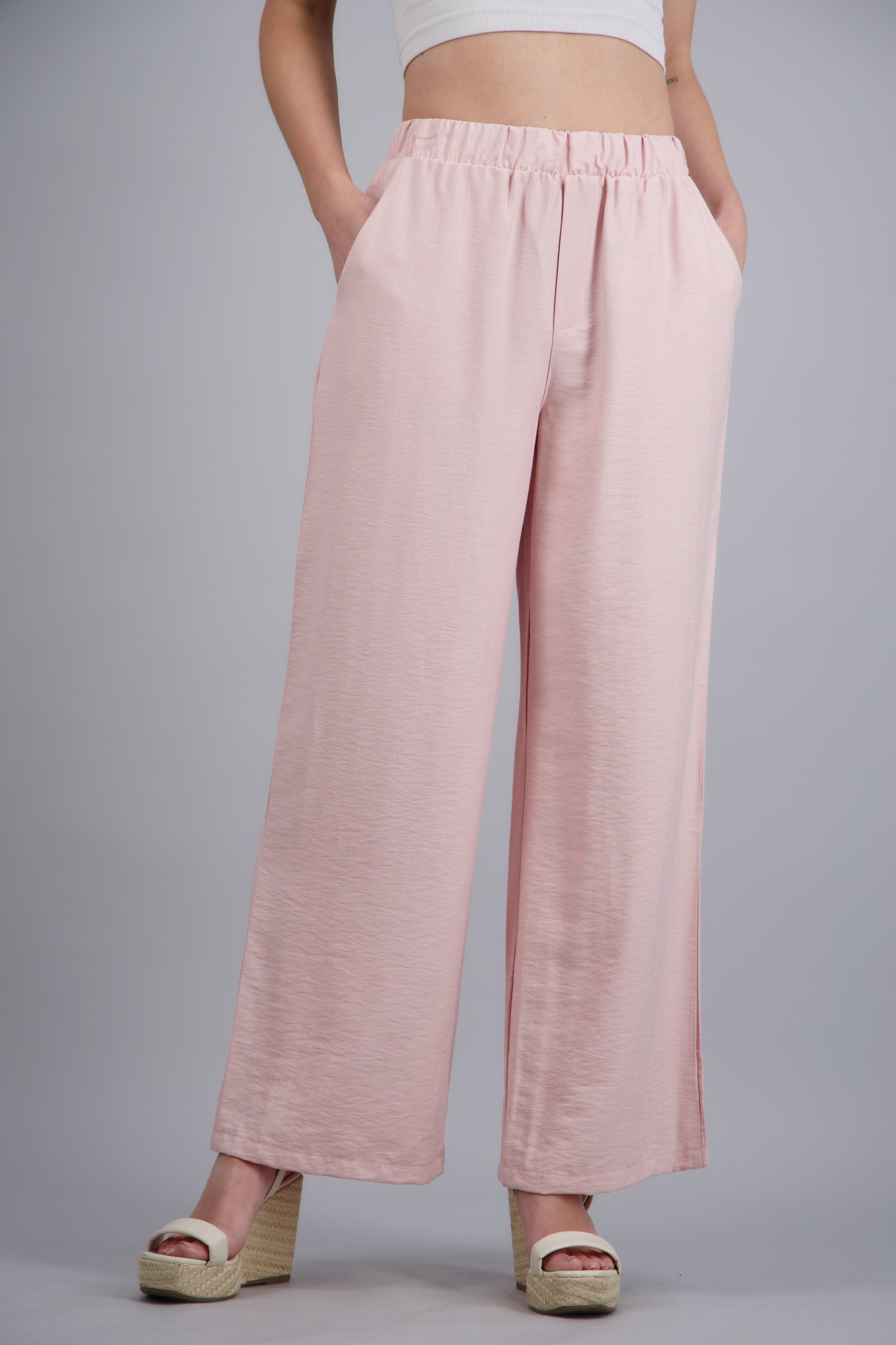 Pantalon recto con resorte ROSA PASTEL