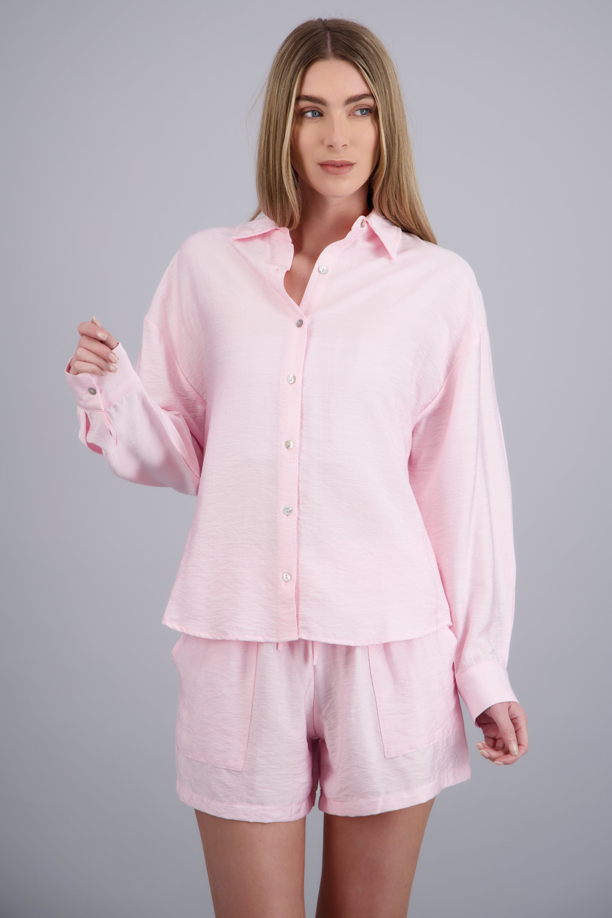 Camisa larga con puños ROSA PASTEL