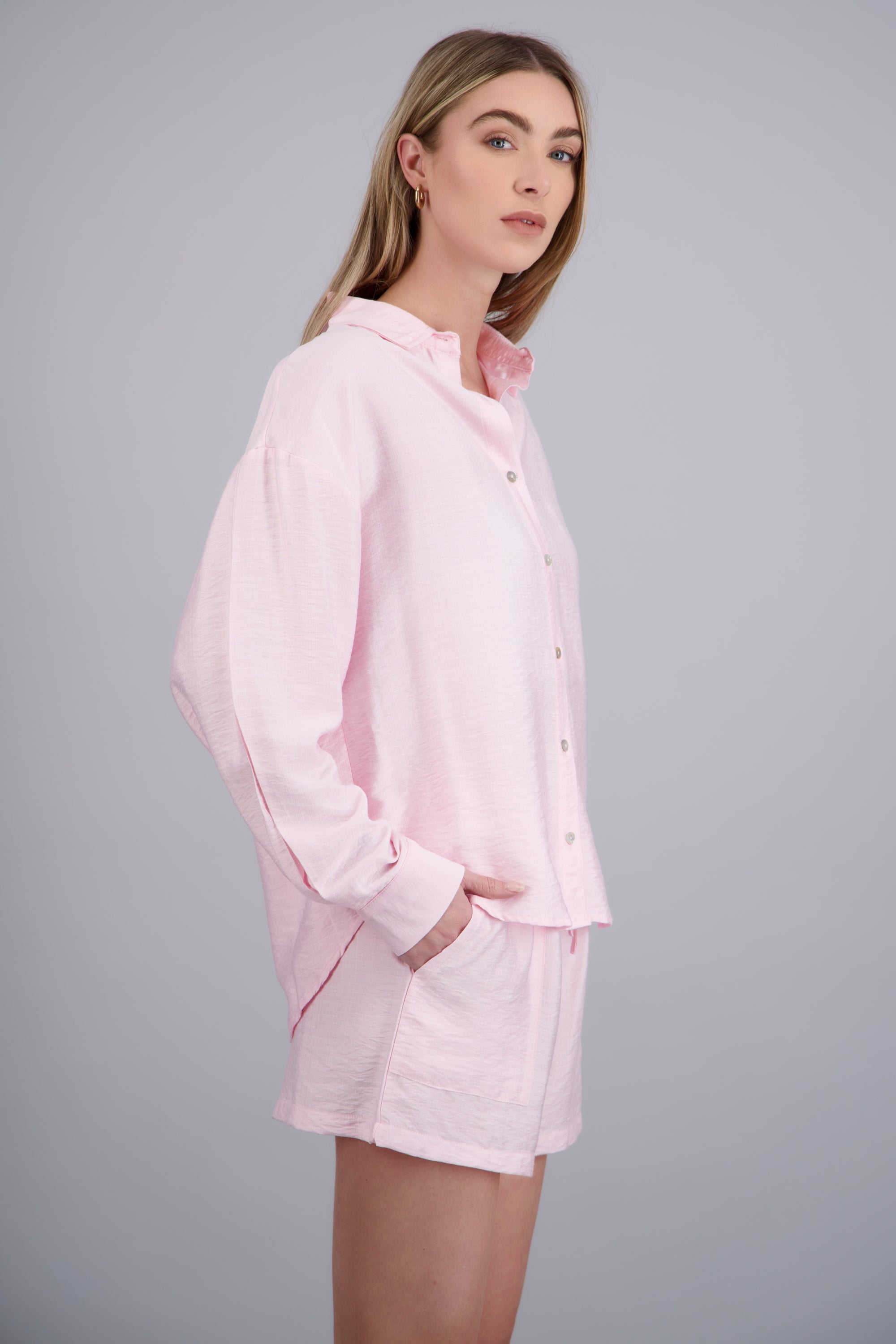 Camisa larga con puños ROSA PASTEL