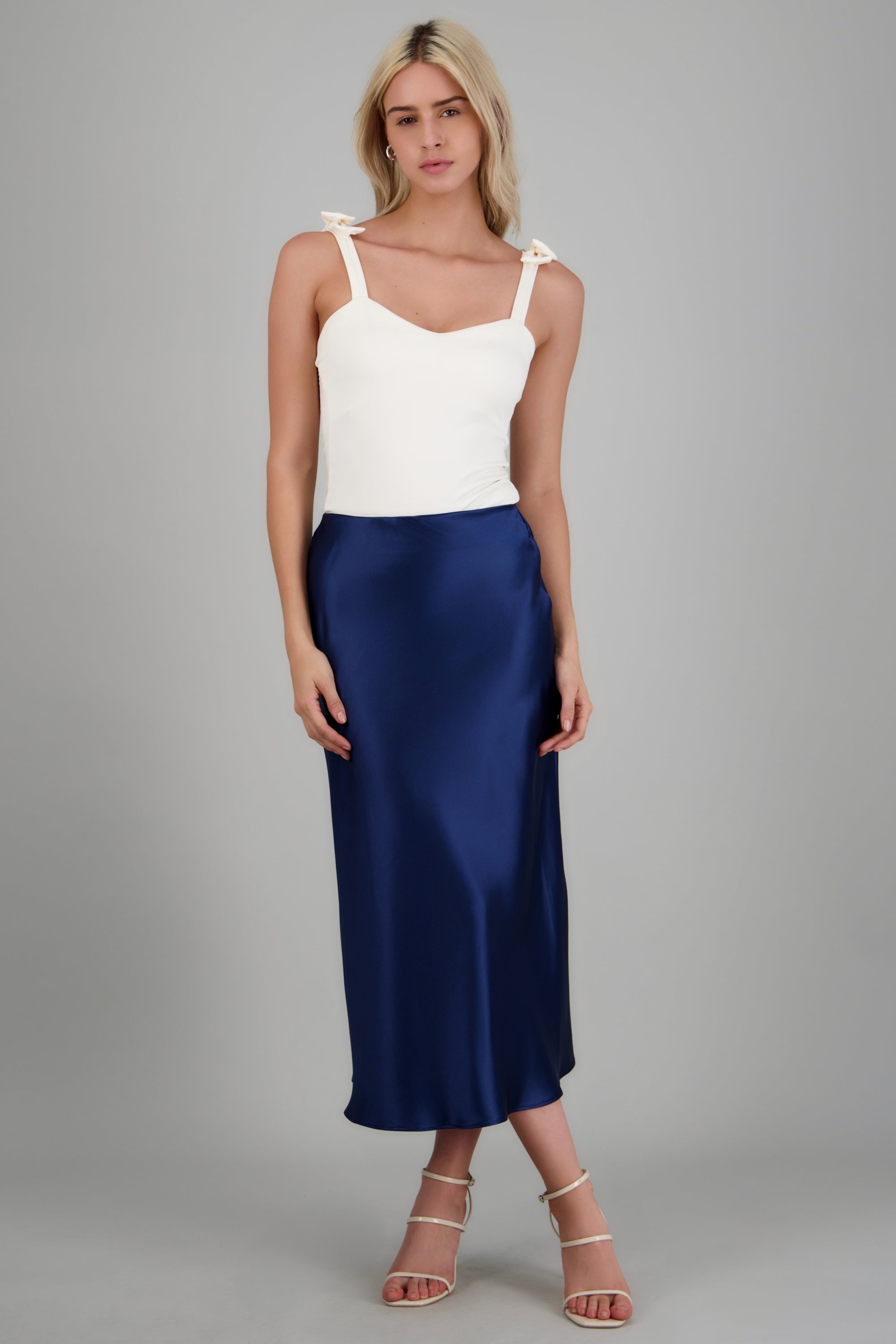 Falda midi satinada lisa MARINO