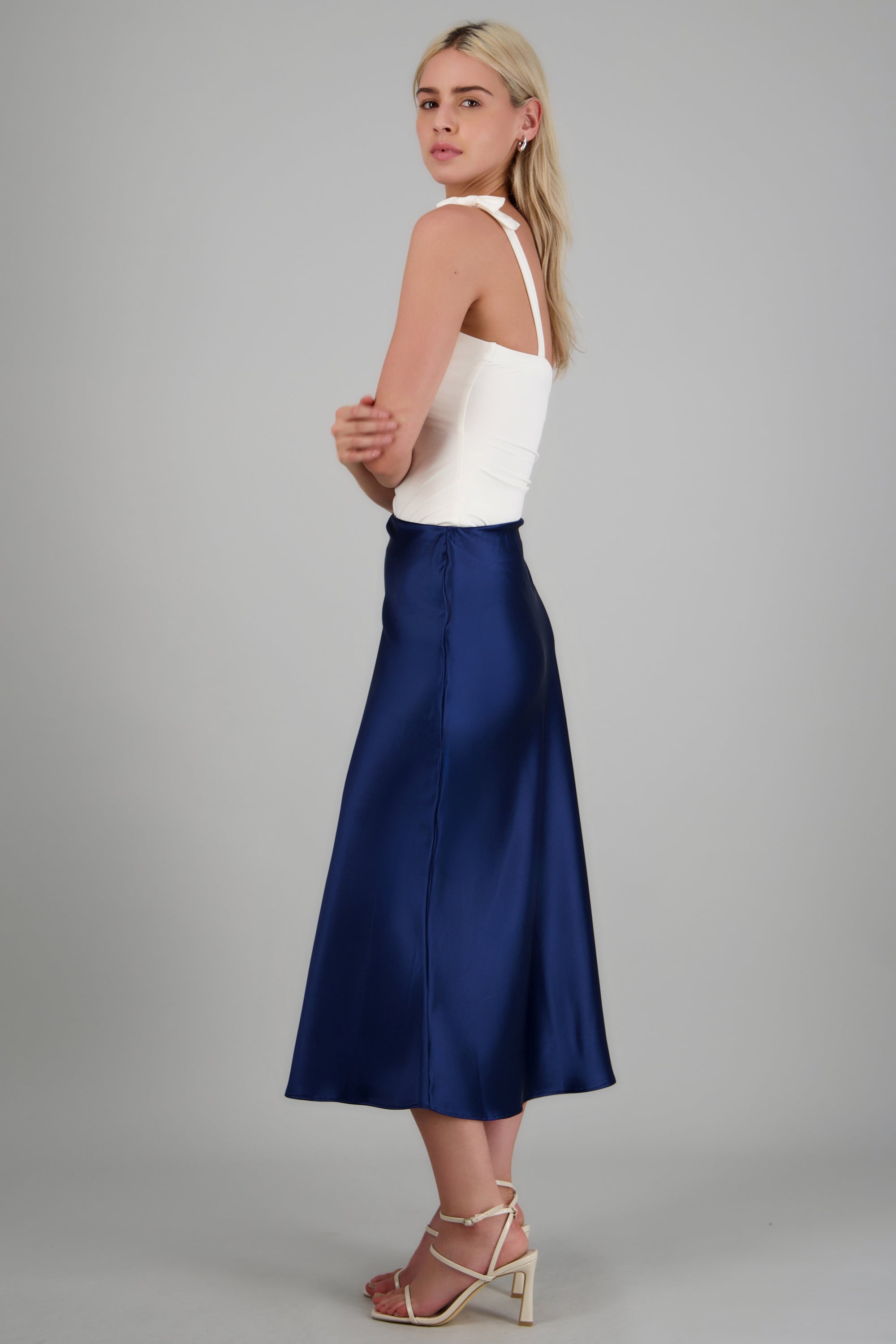 Falda midi satinada lisa MARINO