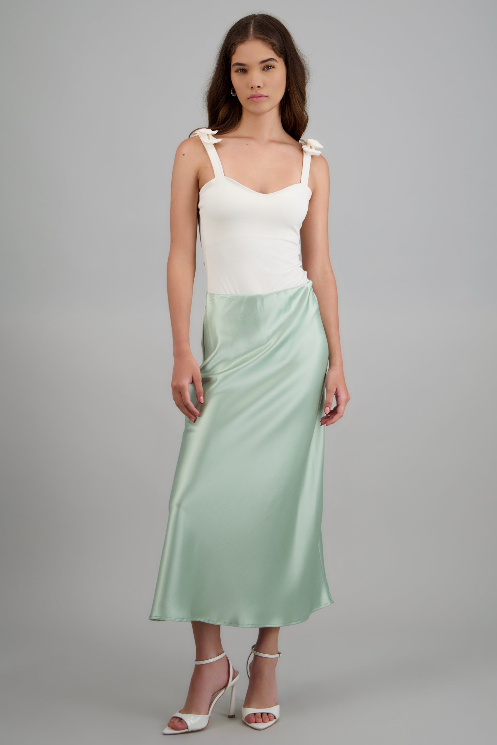 Falda midi satinada lisa SAGE