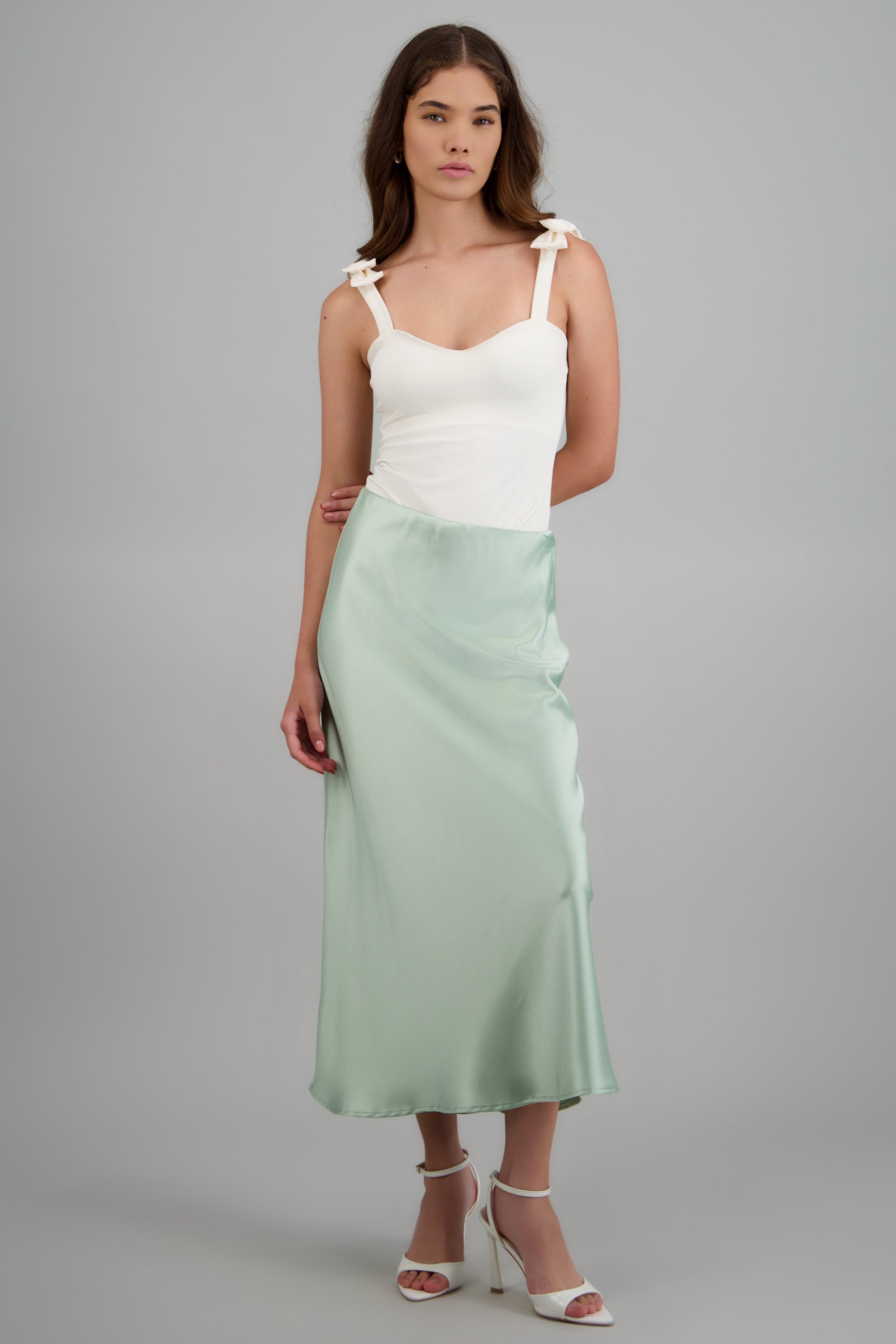Falda midi satinada lisa SAGE