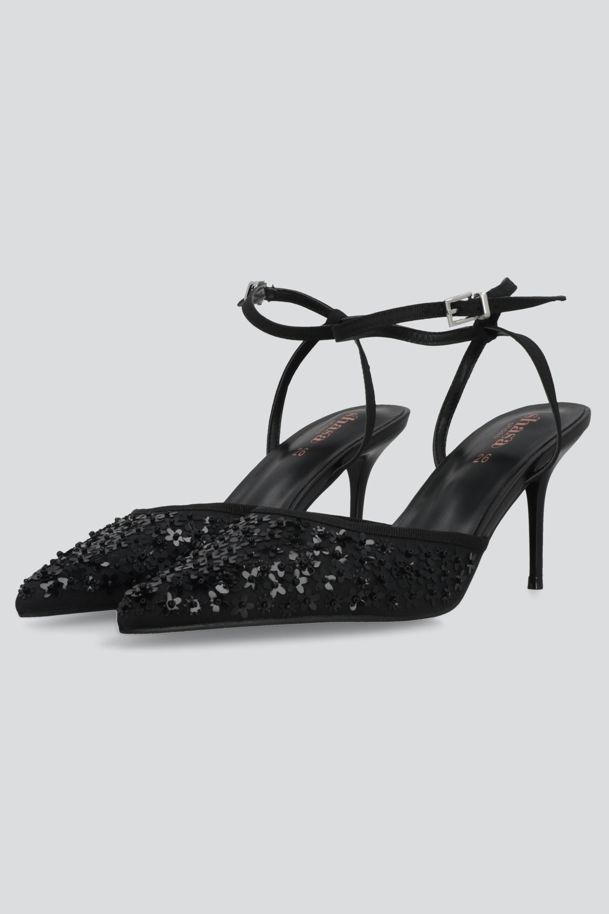 Tacon pointy lentejuelas flores NEGRO