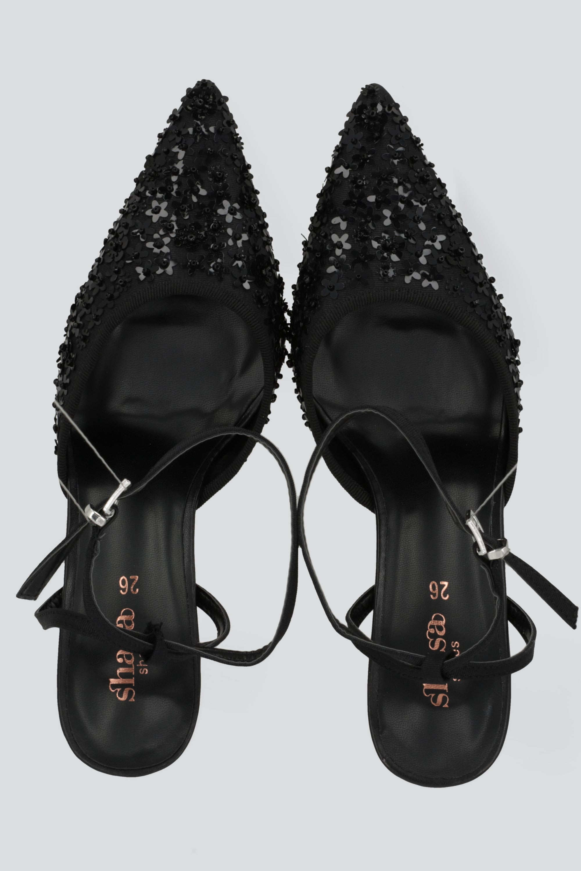 Tacon pointy lentejuelas flores NEGRO