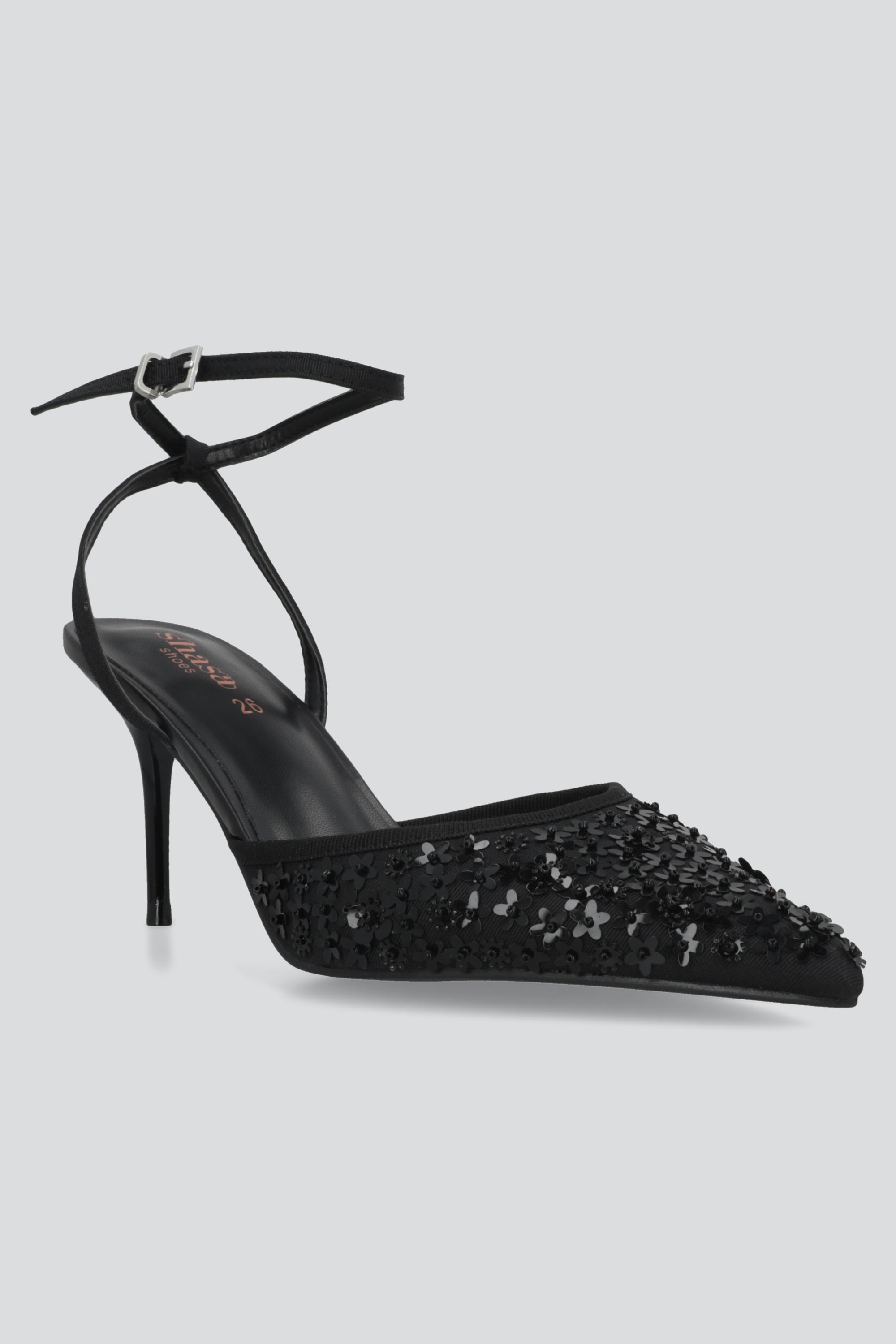 Tacon pointy lentejuelas flores NEGRO