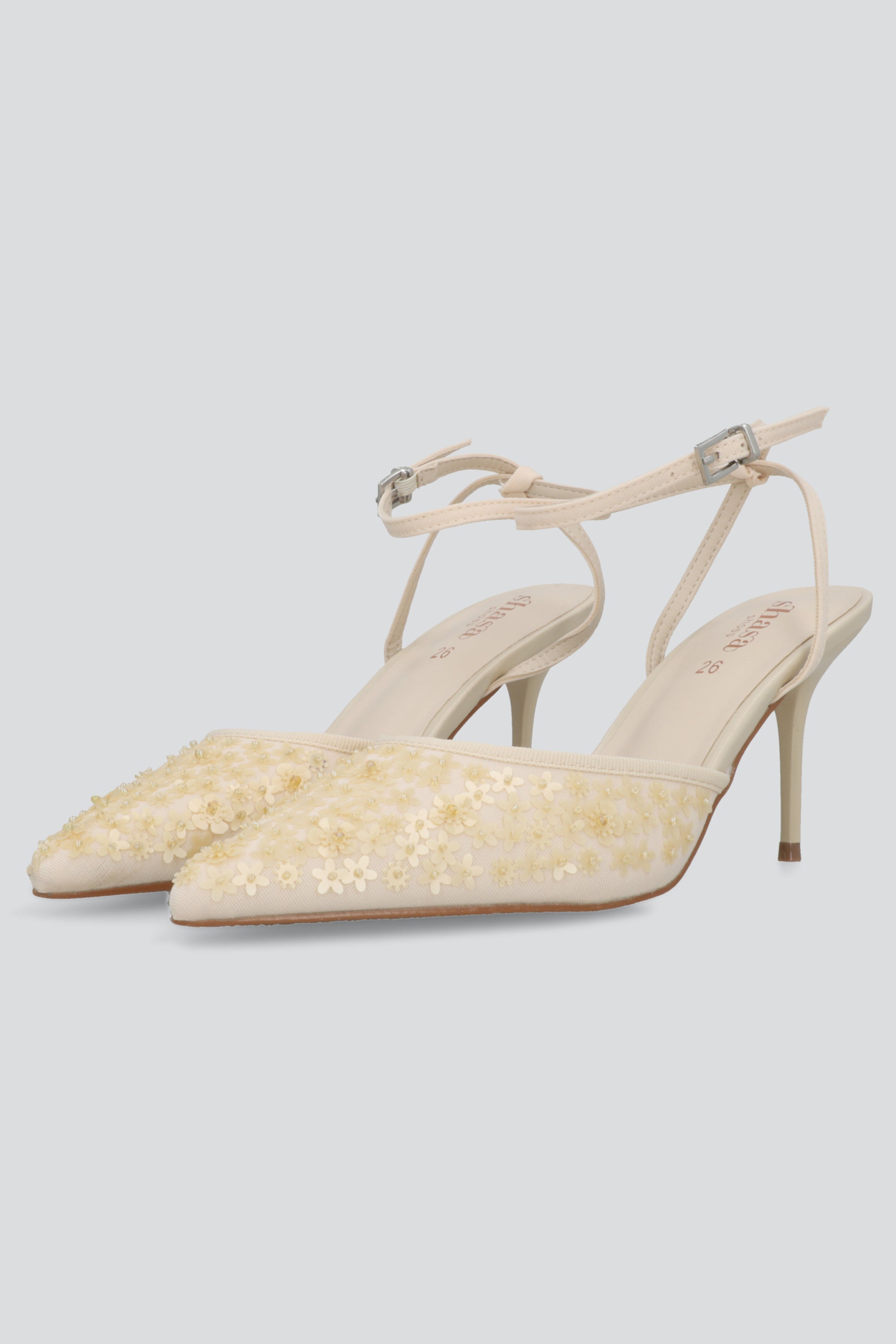 Tacon pointy lentejuelas flores ROSA