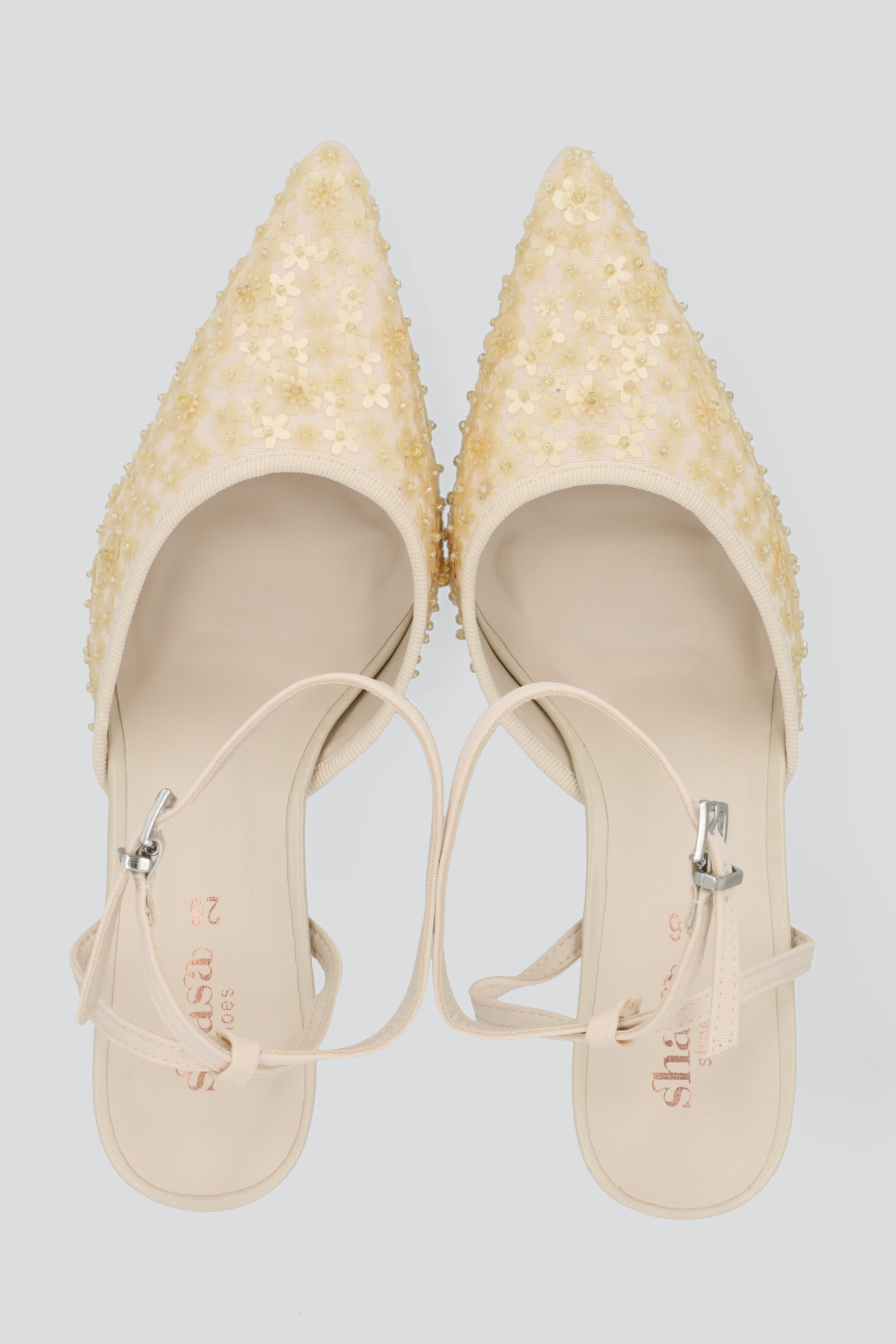 Tacon pointy lentejuelas flores ROSA